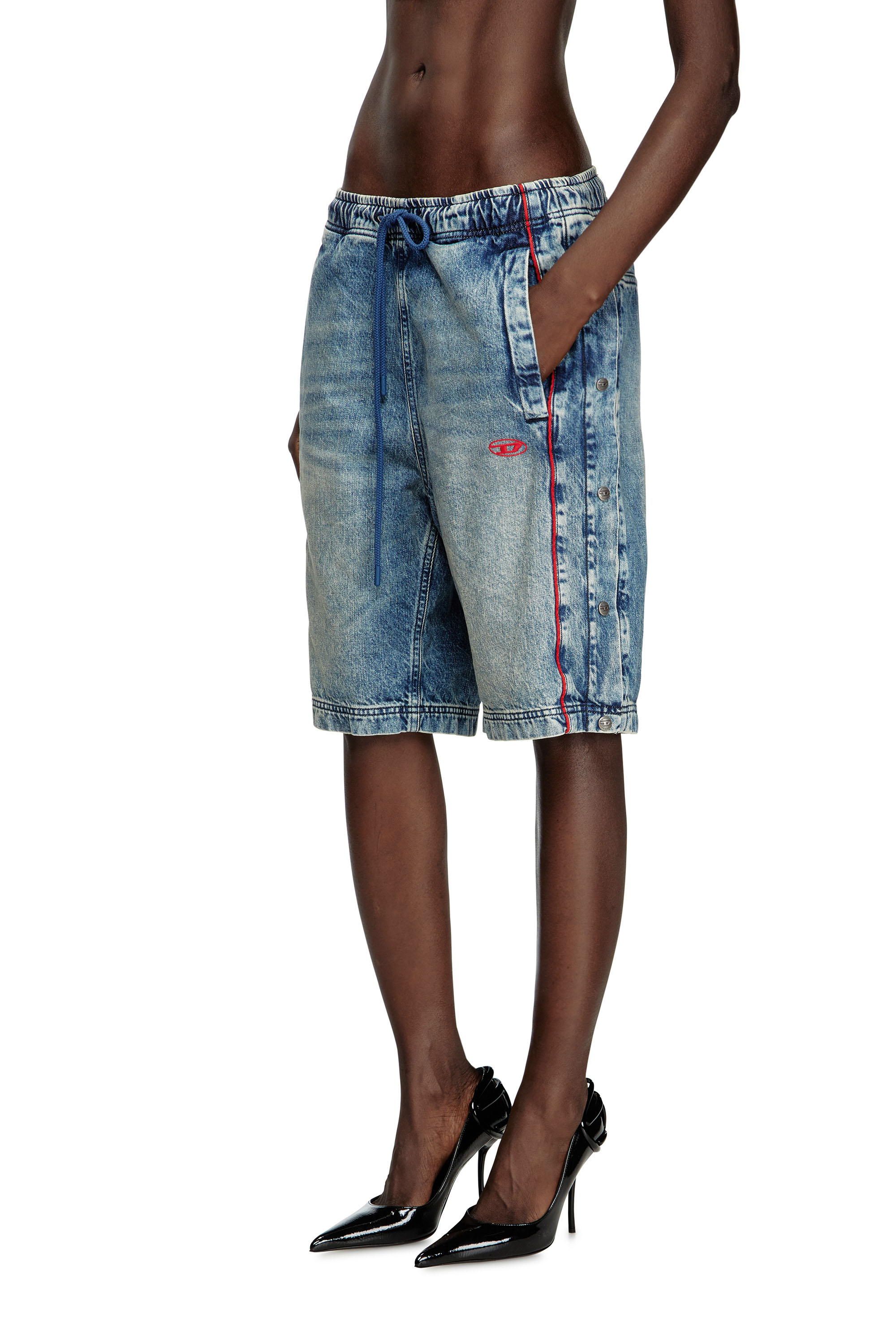 Diesel - D-AXFOR-SHORT-S, Unisex's Denim shorts with red piping in Medium Blue - 1