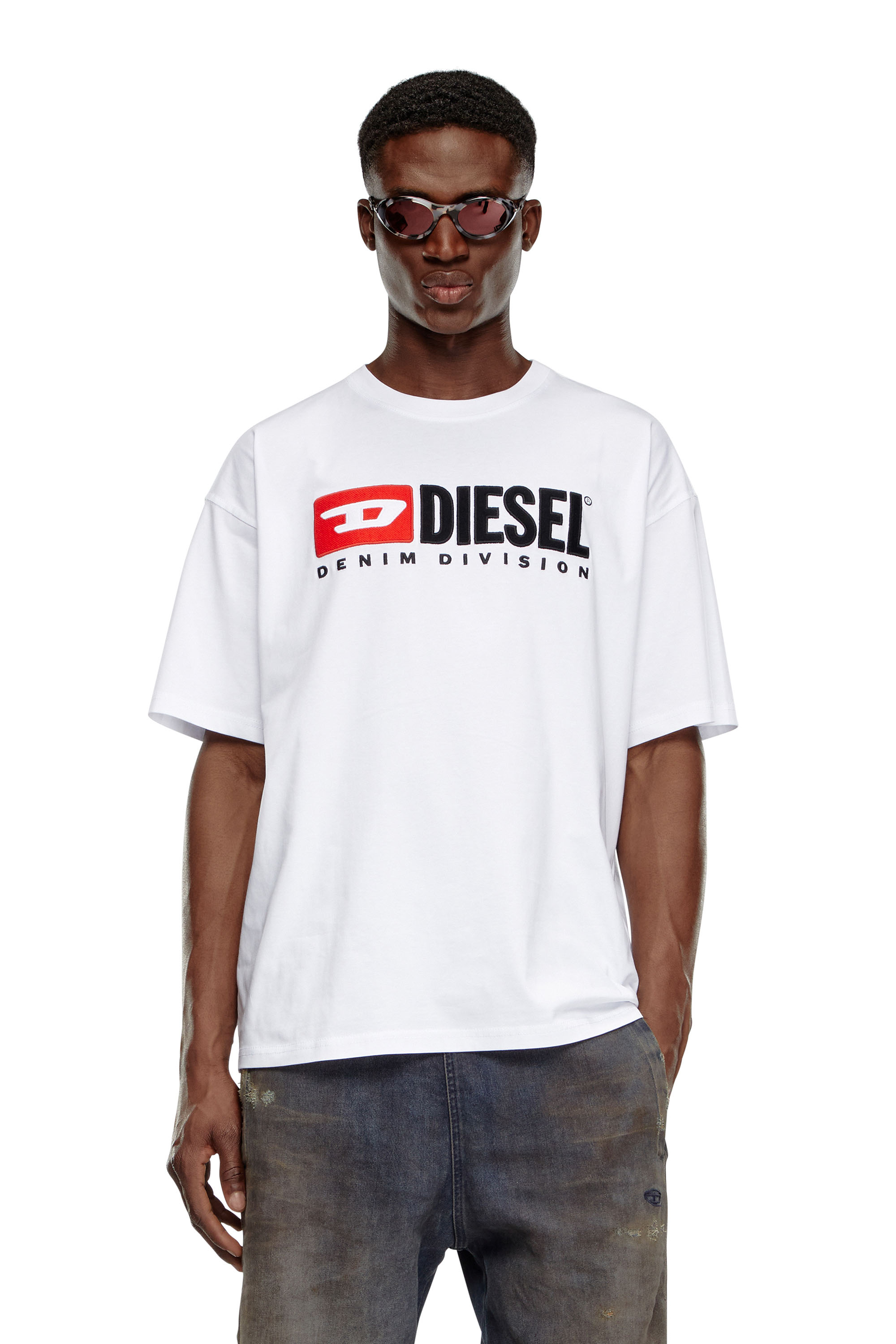 Diesel - T-BOXT-DIV, T-shirt avec empiècement Diesel Homme in Blanc - 1