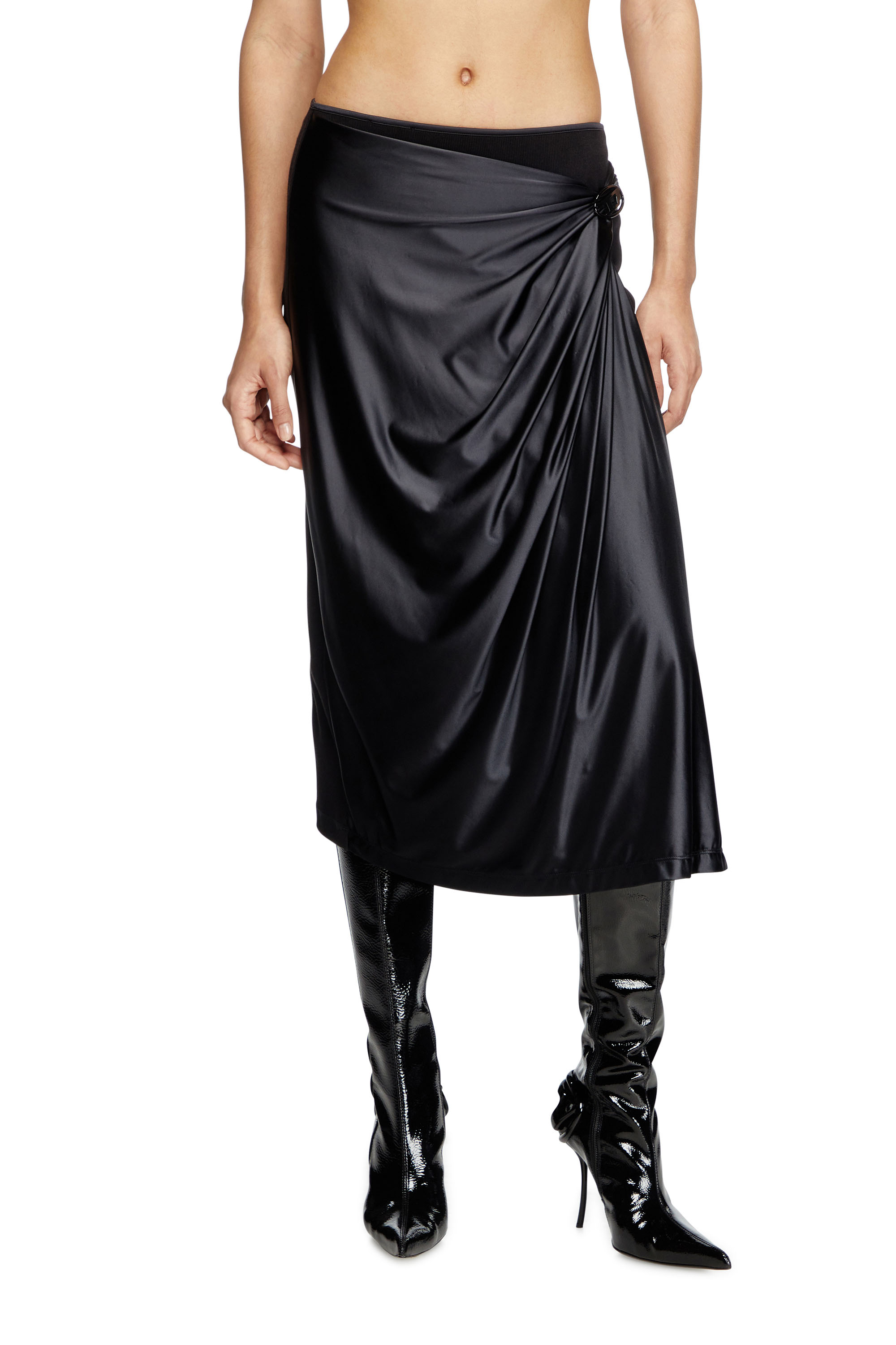 Diesel - O-SILV, Female's Draped midi skirt with chintz finish in Black - 1