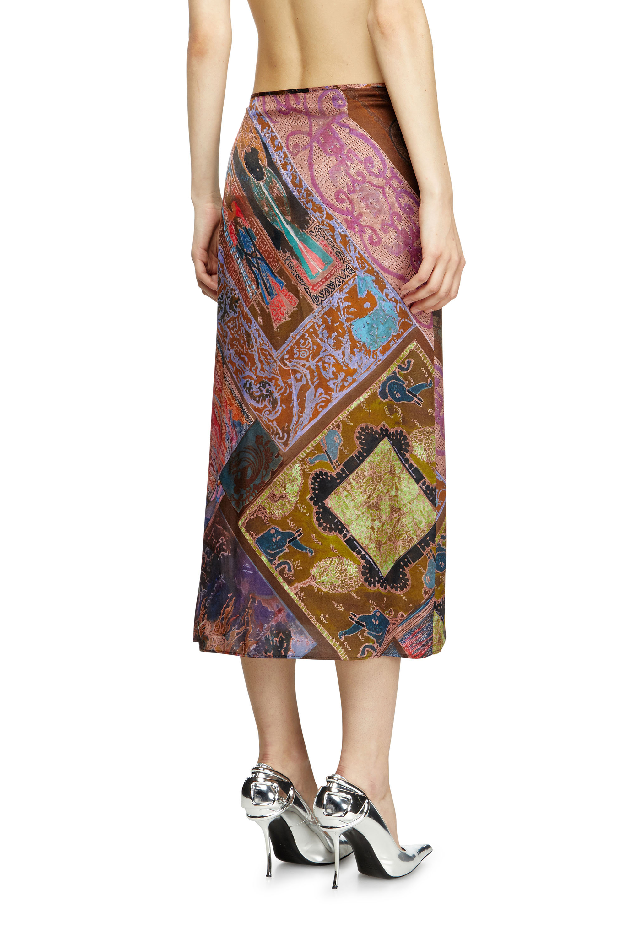 Diesel - O-RCHID, Female's Viscose midi skirt with Heraldic print in Brown - 4