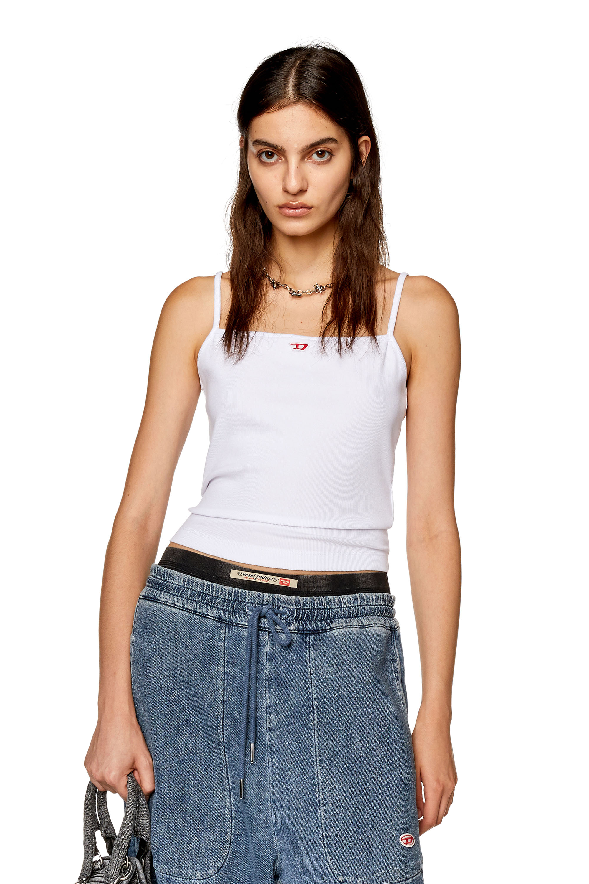 Diesel - T-HOP-D, Top à bretelles avec empiècement D brodé Femme in Blanc - 1