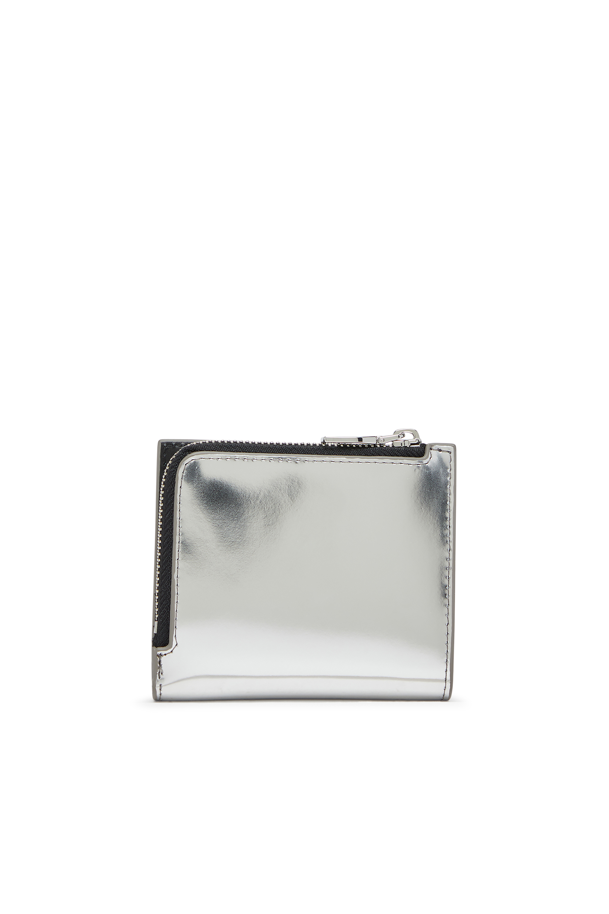 Diesel - 1DR BI FOLD ZIP L, Porte-cartes à deux volets en cuir effet miroir Femme in Gris argenté - 2