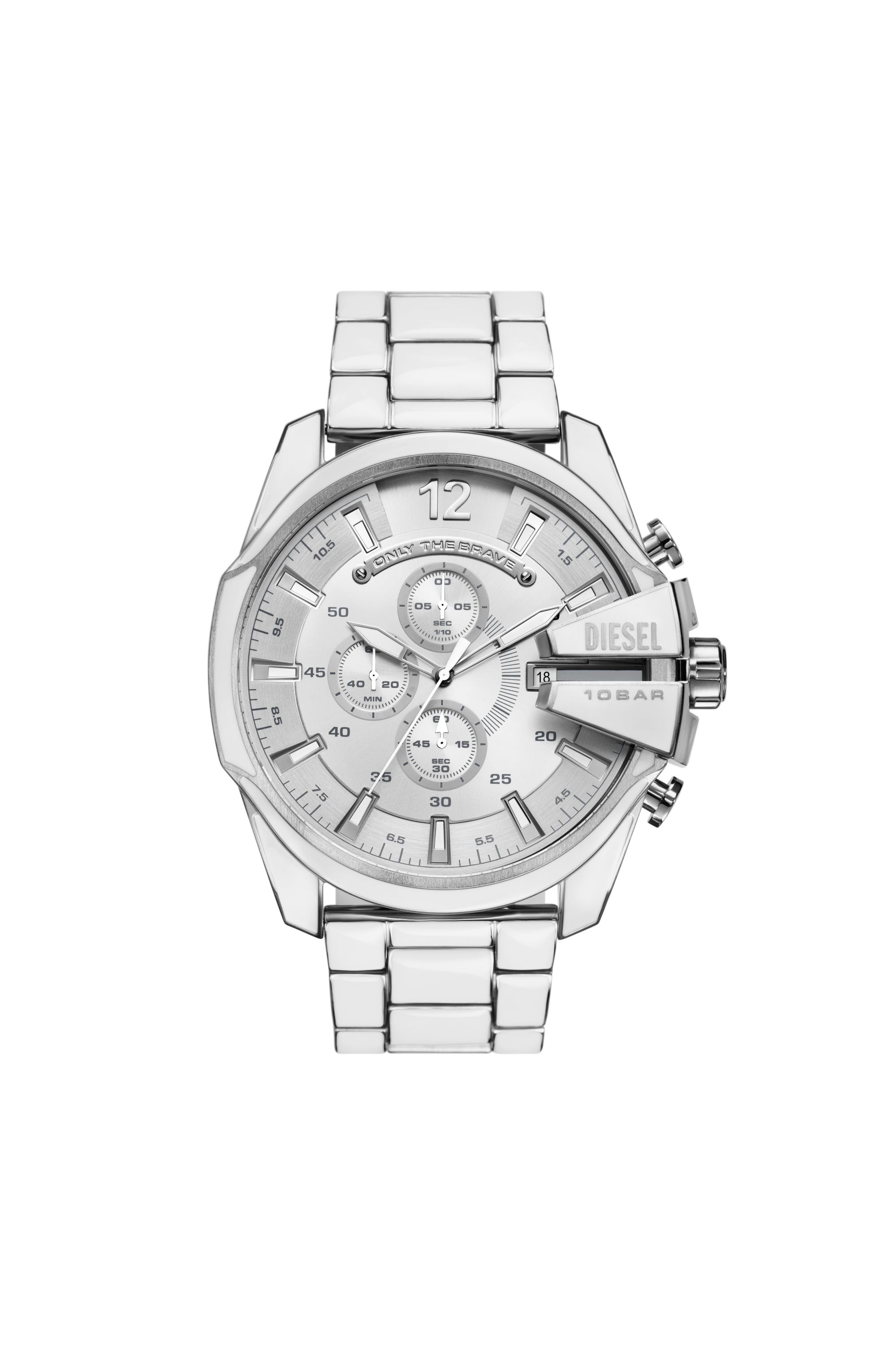 Diesel - DZ4660, Male Mega Chief white and stainless steel watch in Silver - Image 1