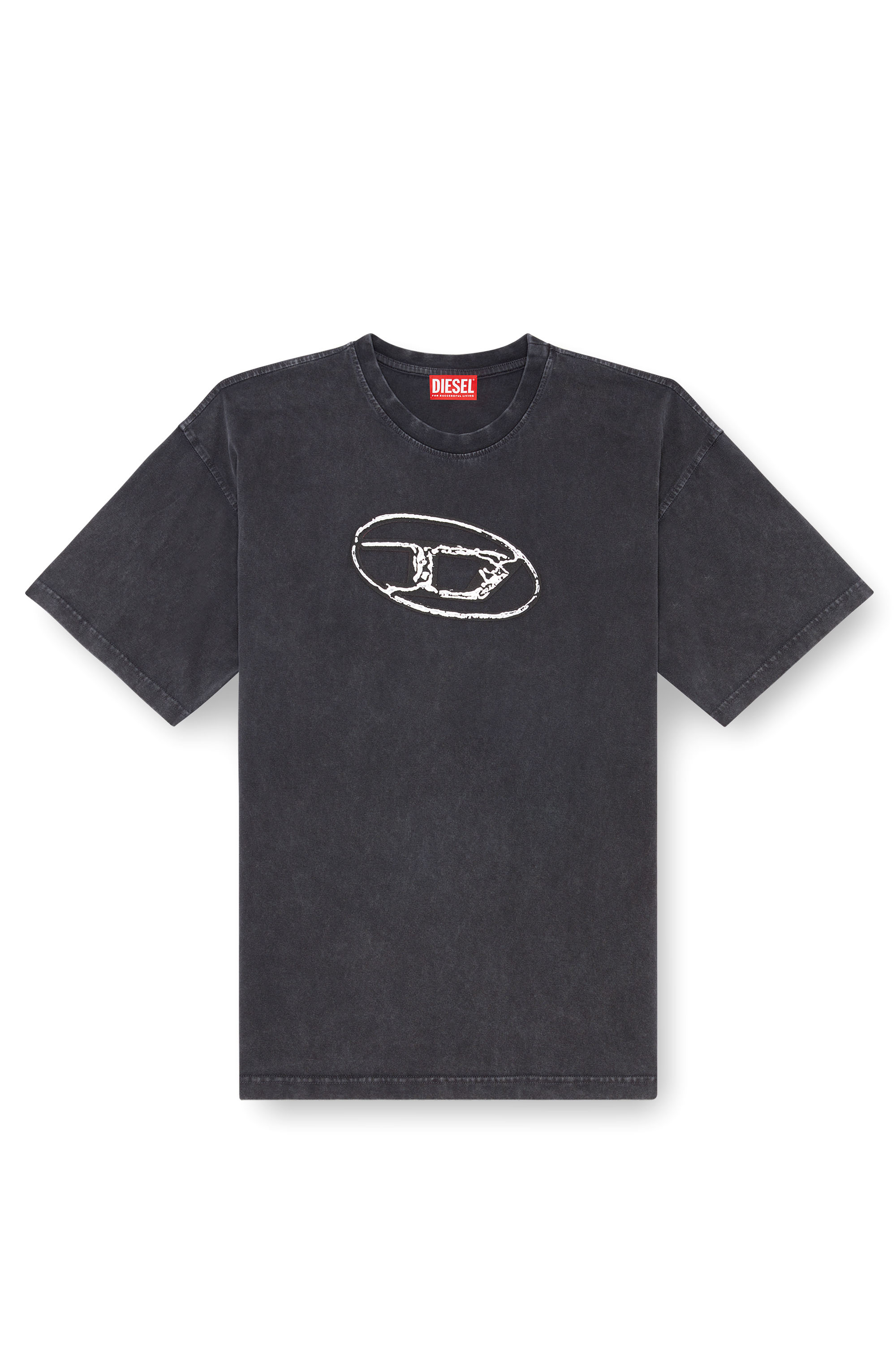 Diesel - T-BOXT-Q22, T-shirt délavé avec imprimé Oval D Homme in Noir - 4