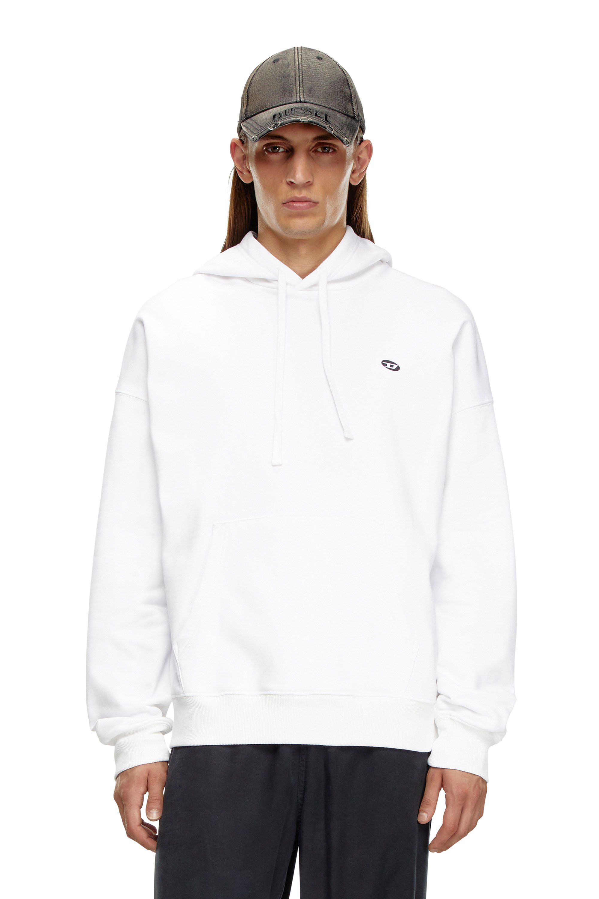 Diesel - S-ROB-HOOD-DOVAL-PJ, Male Hoodie with oval D patch in White - Image 1