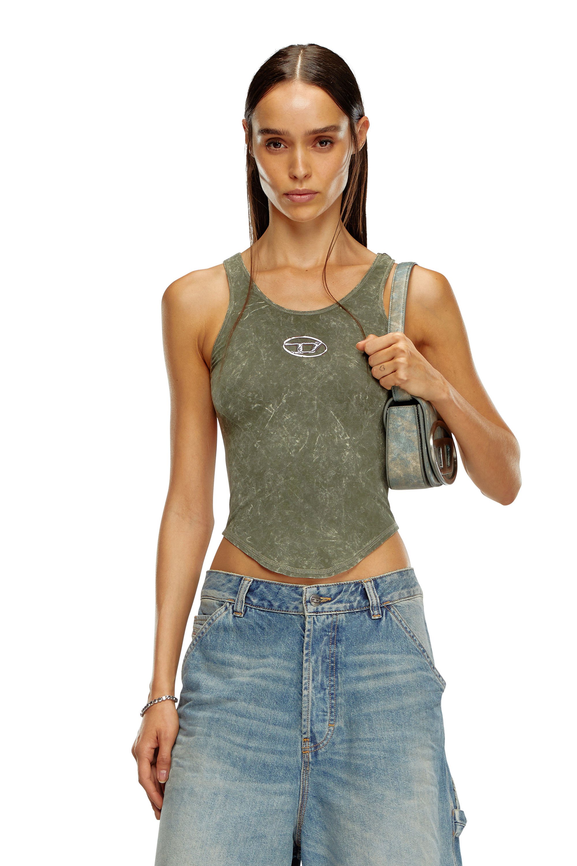 Diesel - T-AVENA-P1, Female Open-back top with marbled effect in Green - Image 1