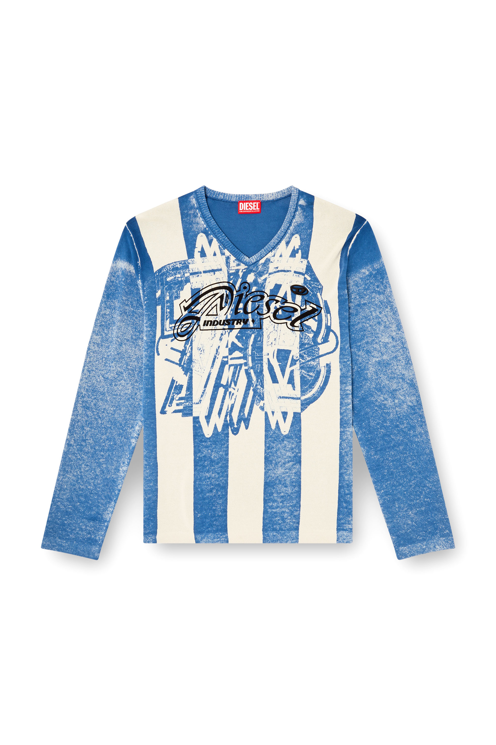Diesel - K-OLIBA-V, Male's Inside-print striped jumper in Blue/White - 3