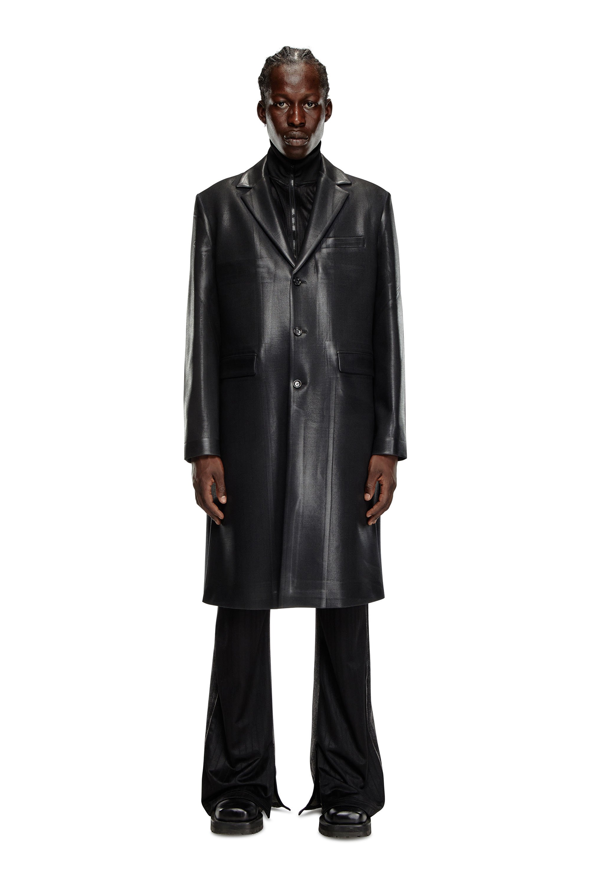Diesel - J-DENNER, Male Coat in pinstriped cool wool in Black - Image 1