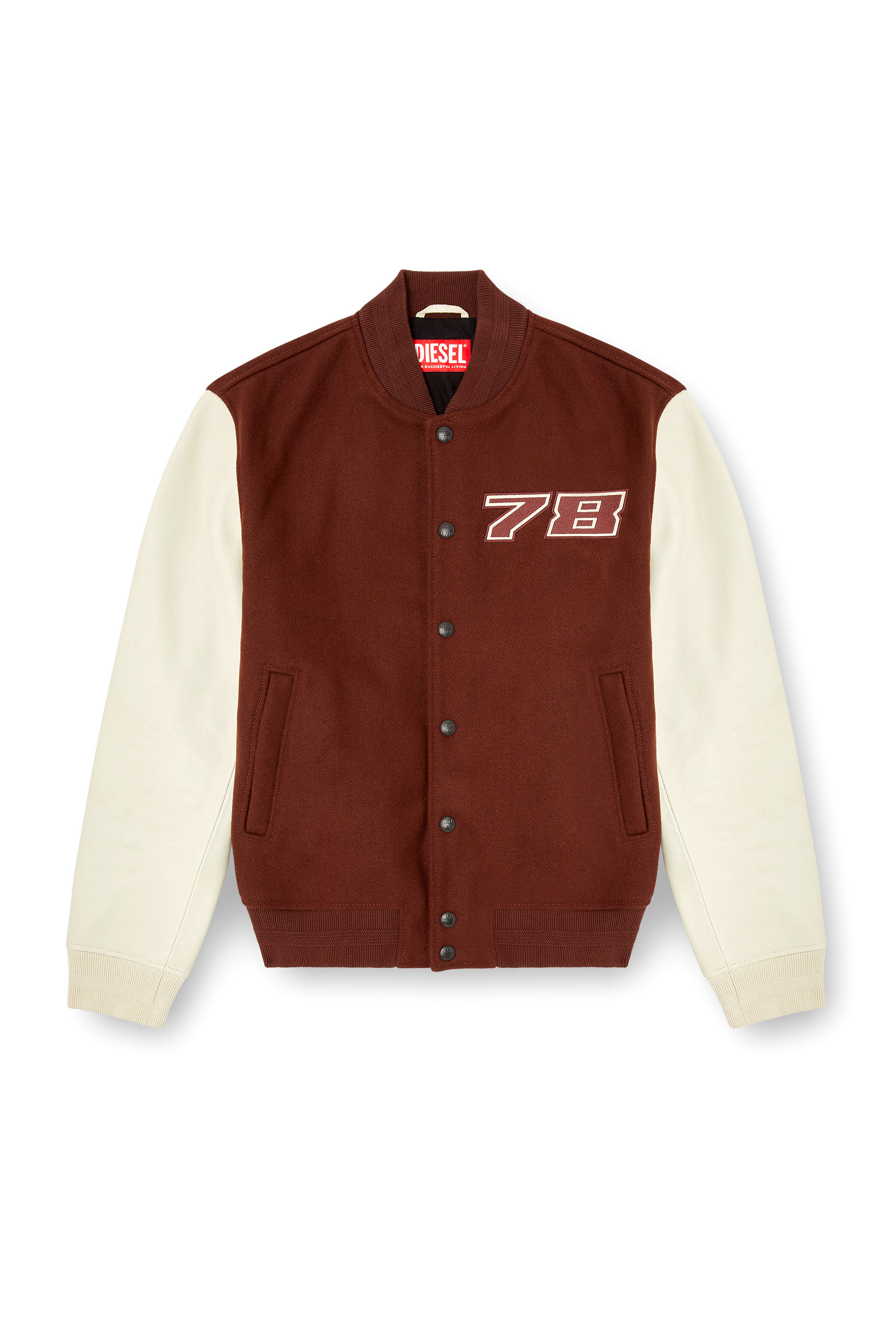 Diesel - L-KOPF, Bomber rembourré en laine et cuir Homme in Marron - 3
