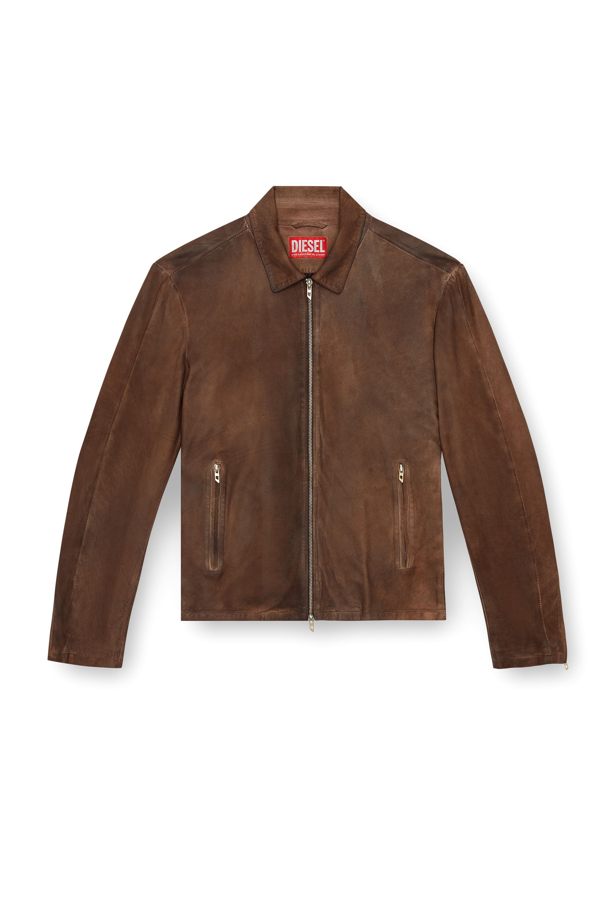 Diesel - L-CROMBE, Male's Blouson jacket in treated leather in Brown - 6