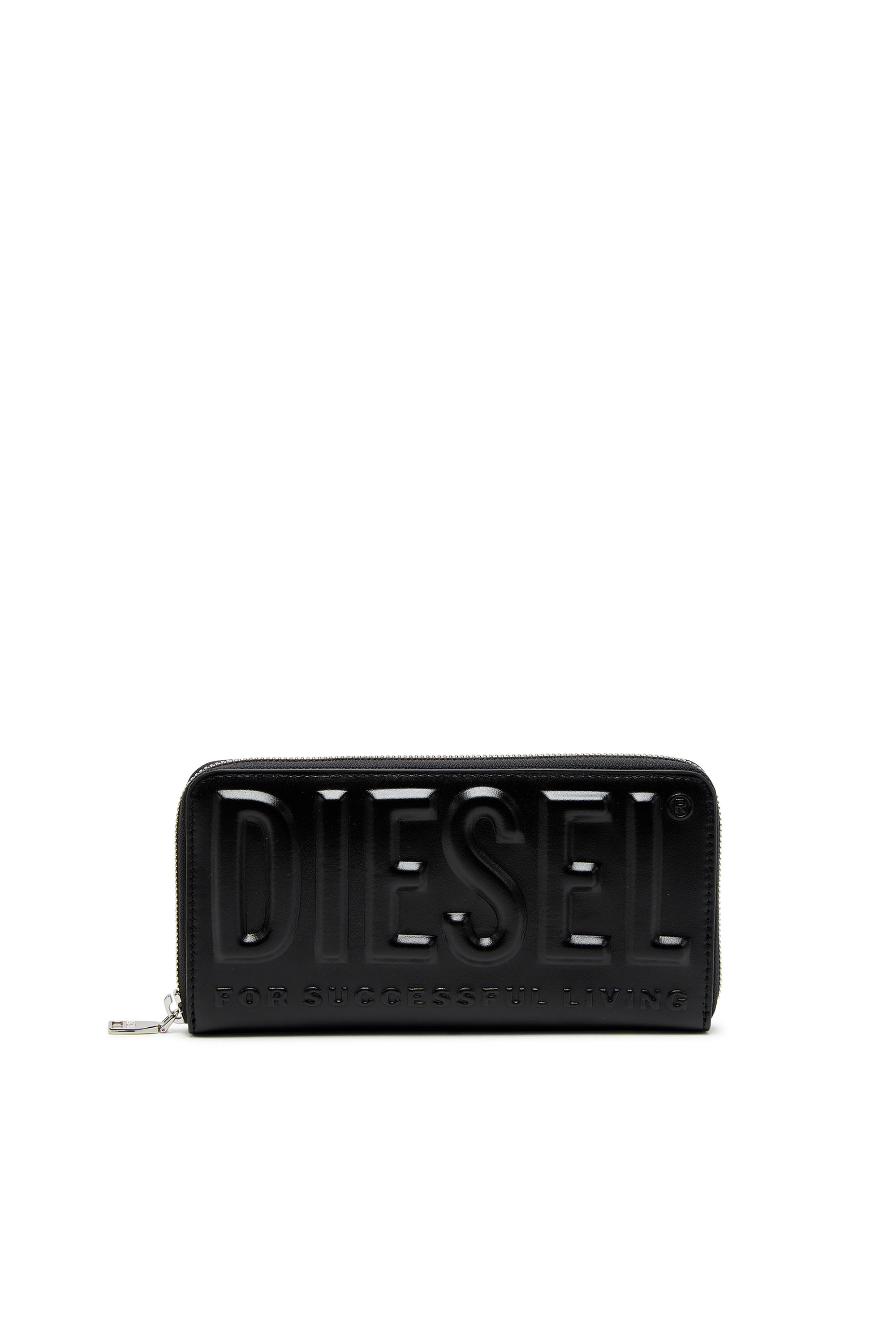 Diesel - DSL 3D -CONTINENTAL ZIP L, Long portefeuille zippé en cuir avec logo embossé Homme in Noir - 1