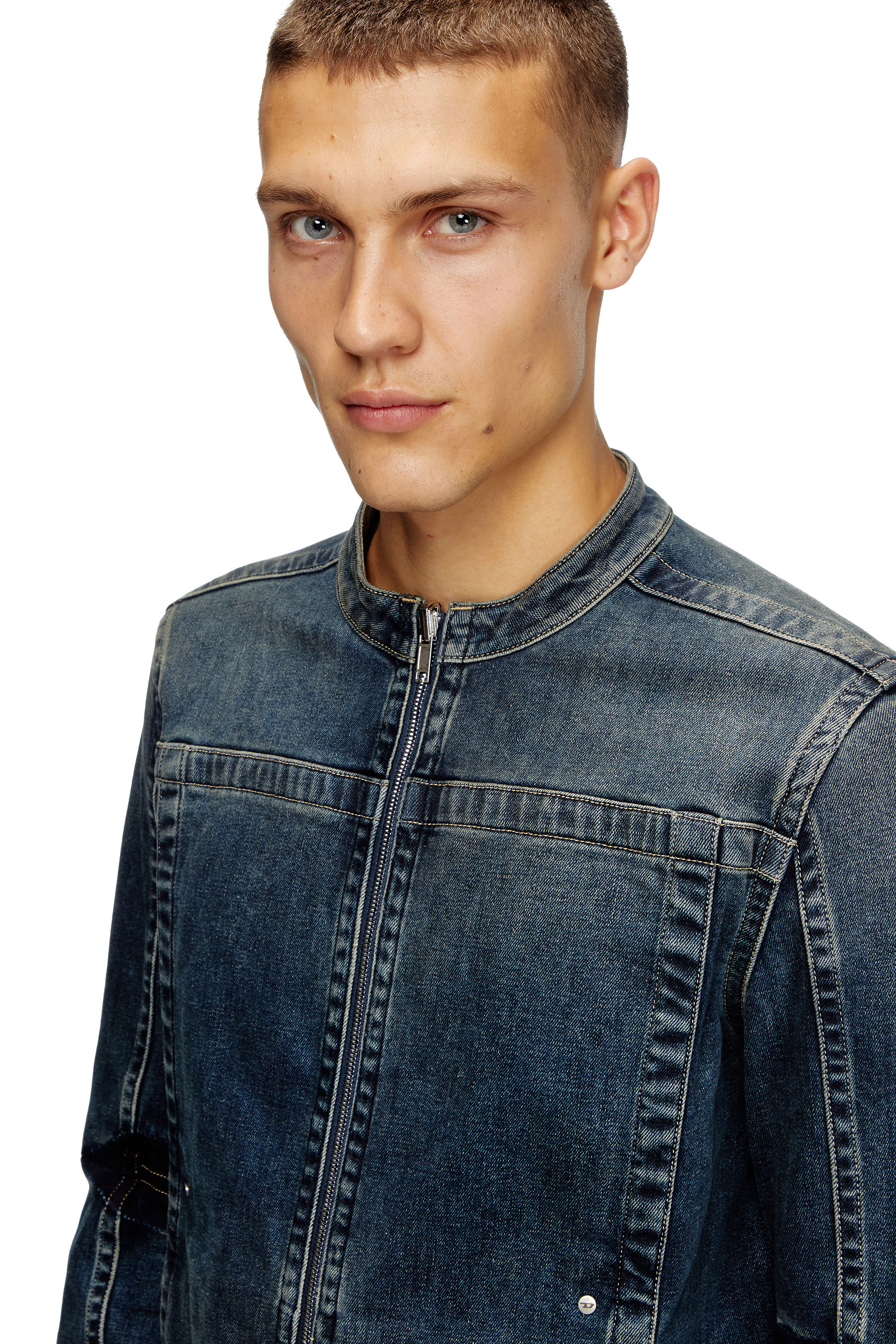 Diesel - D-GLORY-RE, Male's Moto jacket in Rehab denim in Dark Blue - 6