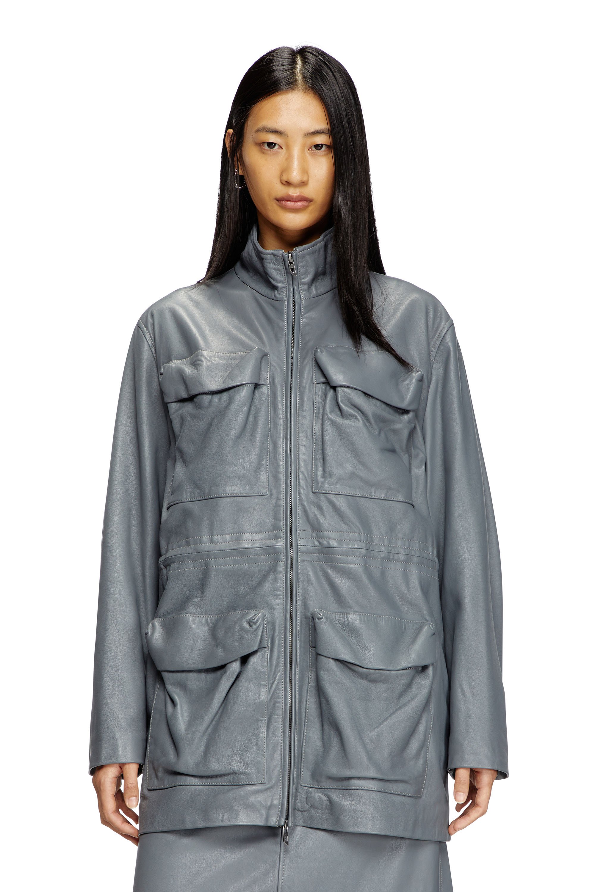 Diesel - L-WEN, Female's Leather field jacket in Grey - 1