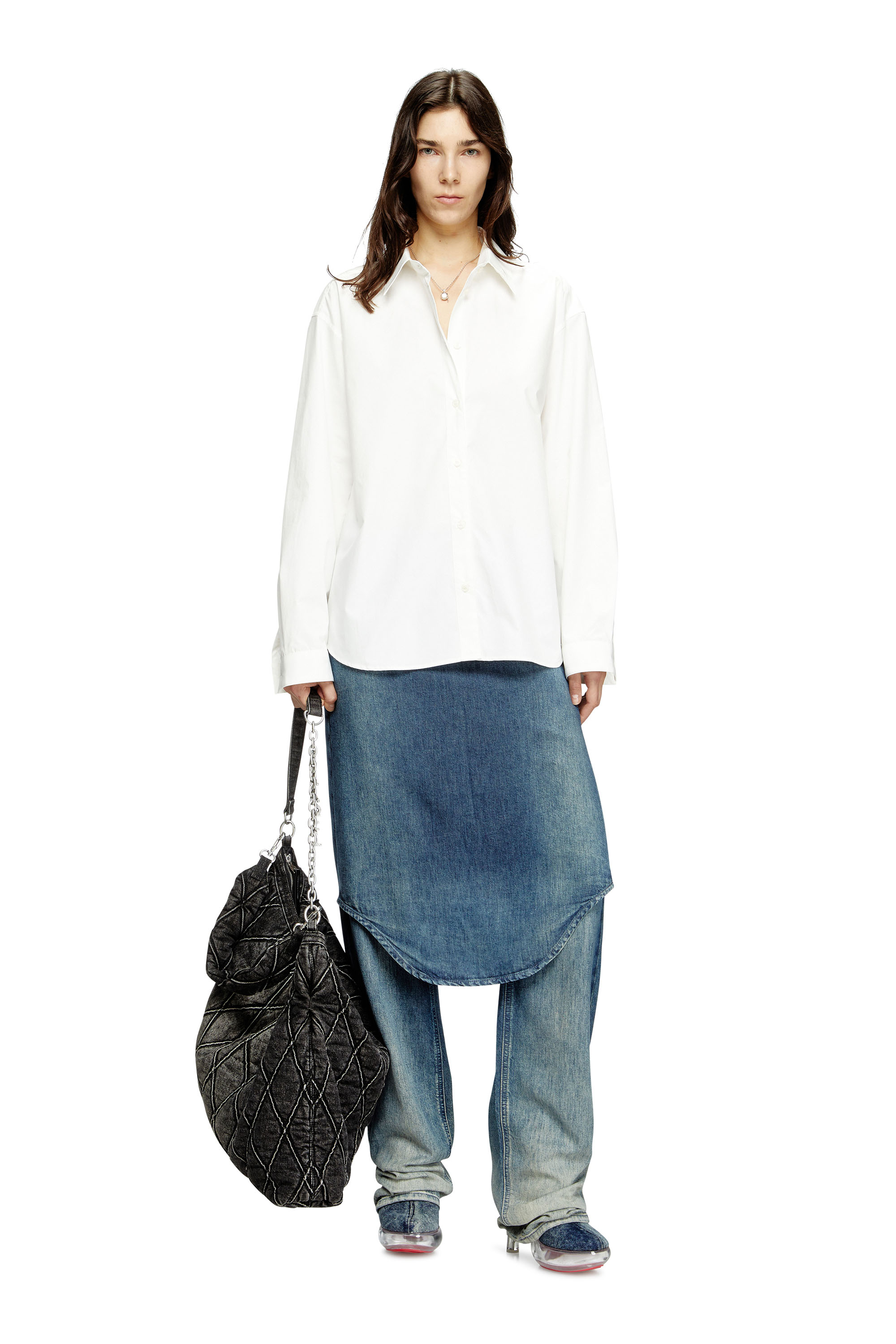 Diesel - S-SIMPLY-C-WN-R1, Female's Boyfriend shirt with Oval D in White - 2
