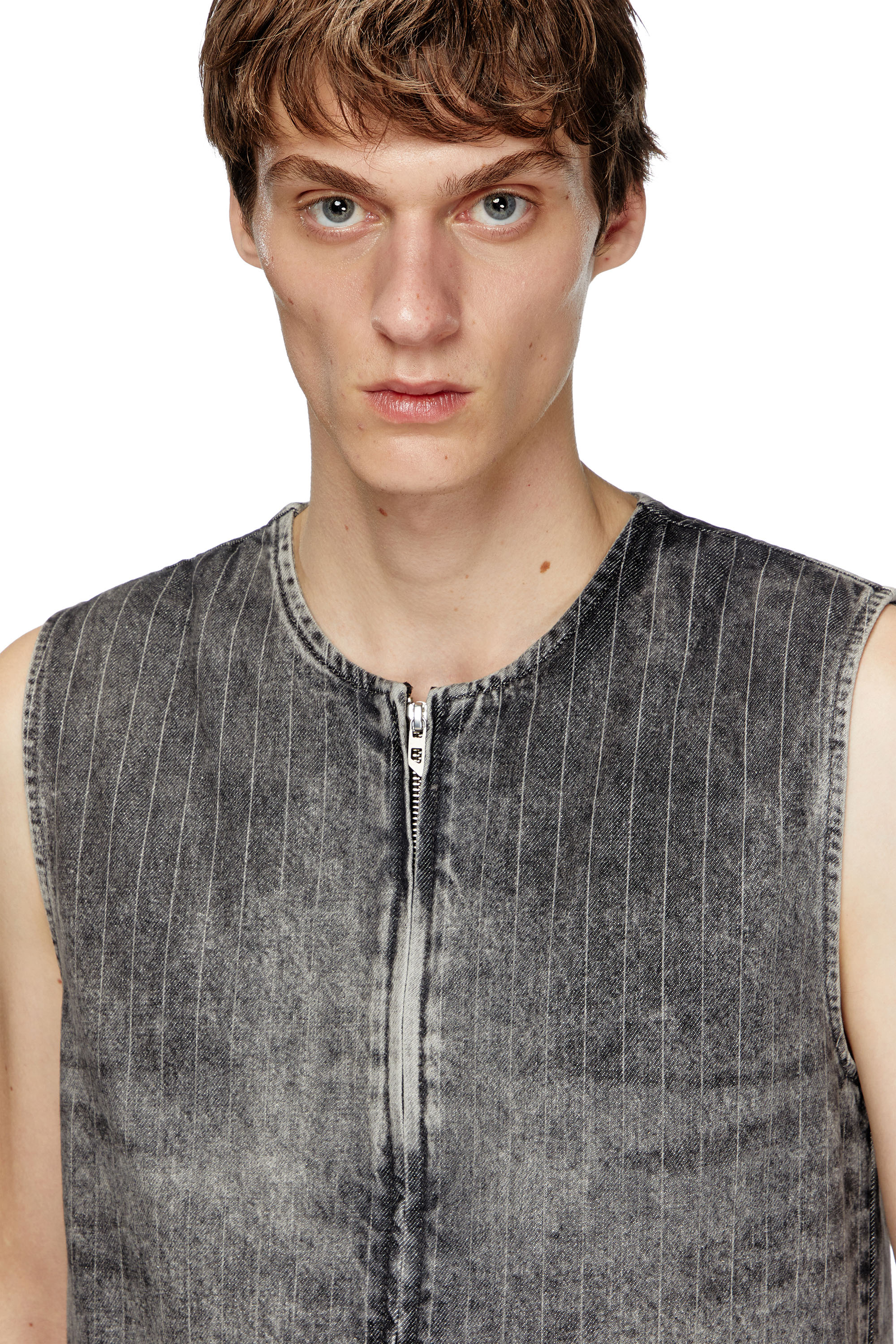 Diesel - D-SUND-S, Unisex's Vest in tailoring pinstripe denim in Grey - 3