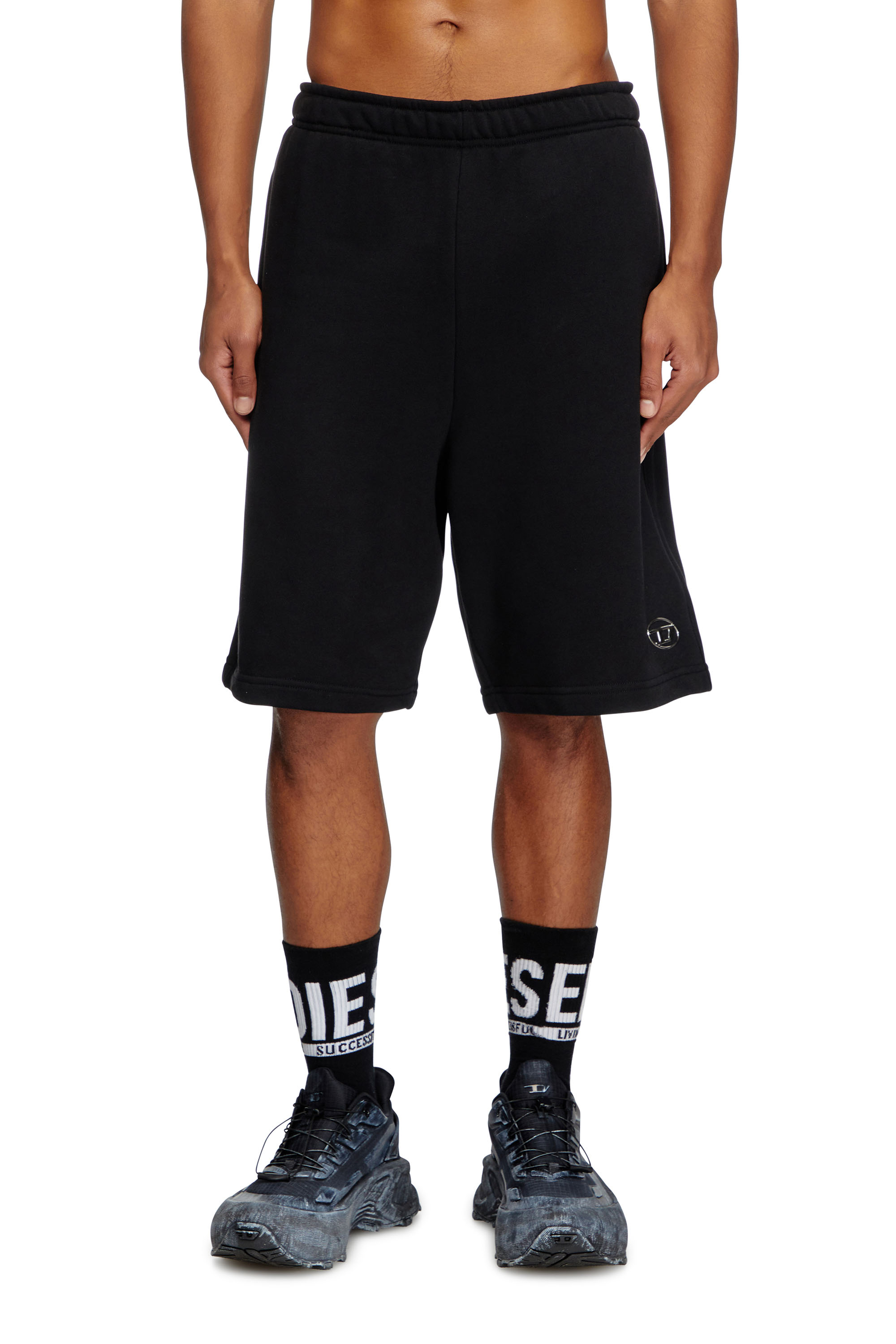 Diesel - P-MARSHY-OD, Short de survêtement avec Oval D argenté Homme in Noir - 1