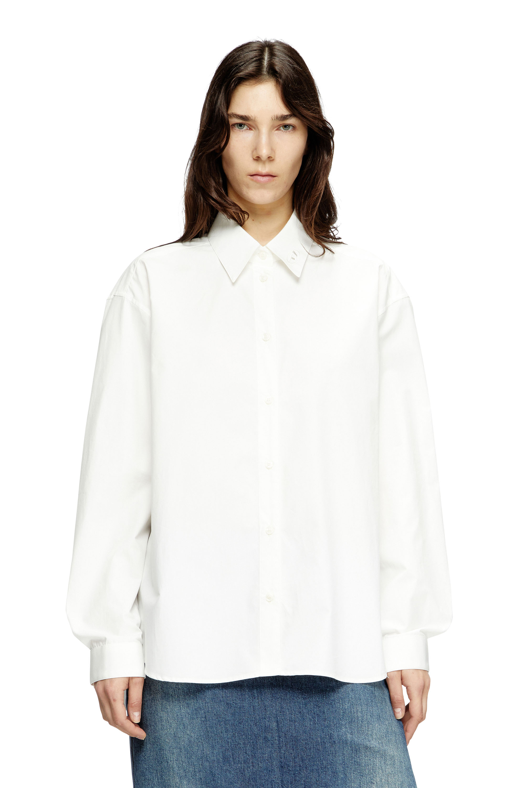 Diesel - S-SIMPLY-C-WN-R1, Female's Boyfriend shirt with Oval D in White - 1