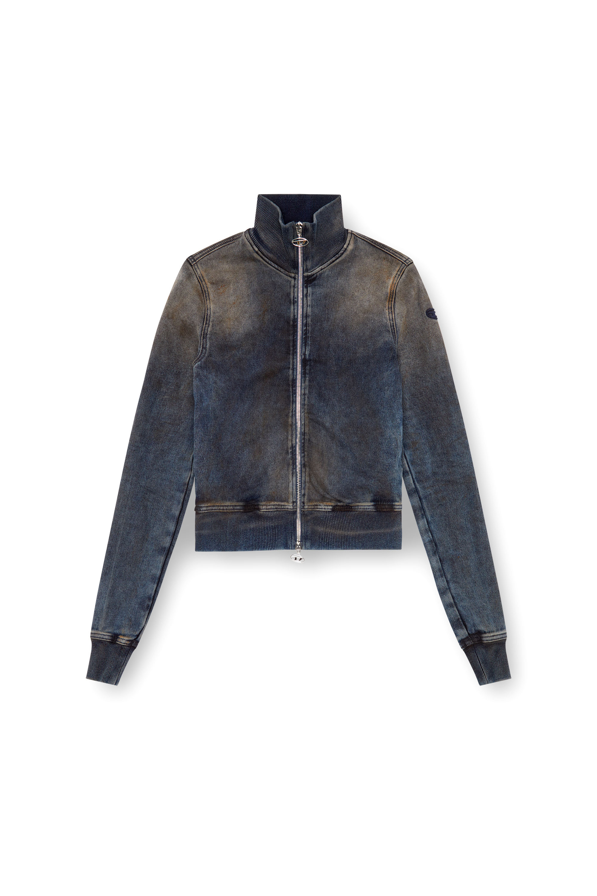 Diesel - D-EMY TRACK, Sweat-shirt zippé en Track Denim effet vieilli Femme in Bleu - 5