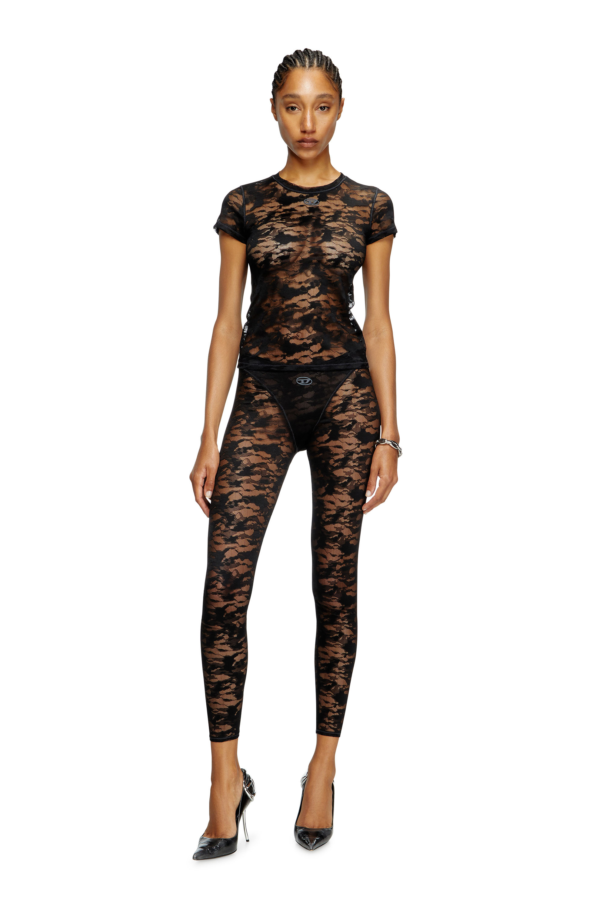 Diesel - KASIA-UTLT, T-shirt en dentelle camouflage Femme in Noir - 2