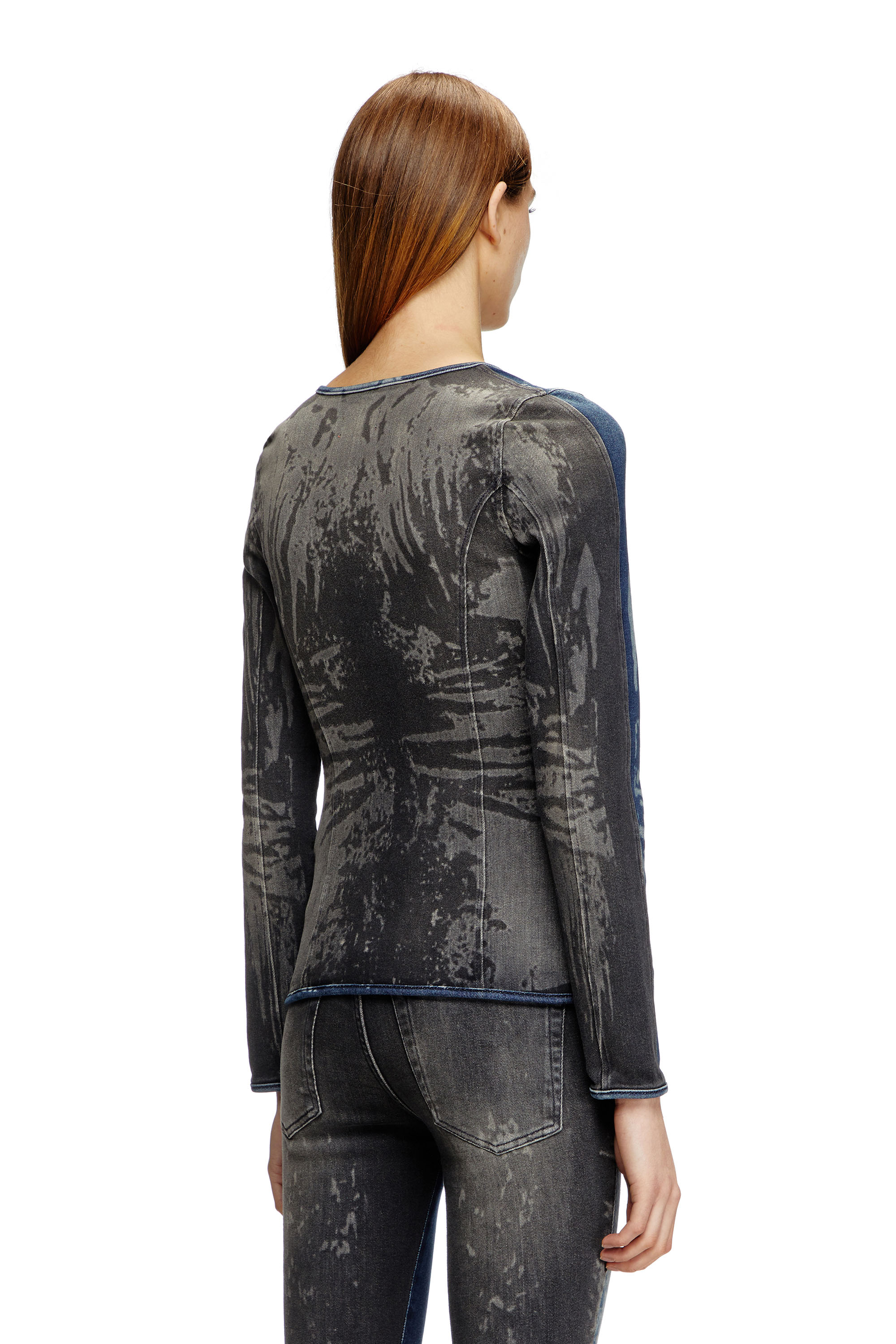 Diesel - DE-GARY-S, Female's Zipped top in bicolour denim in Dark Blue - 3