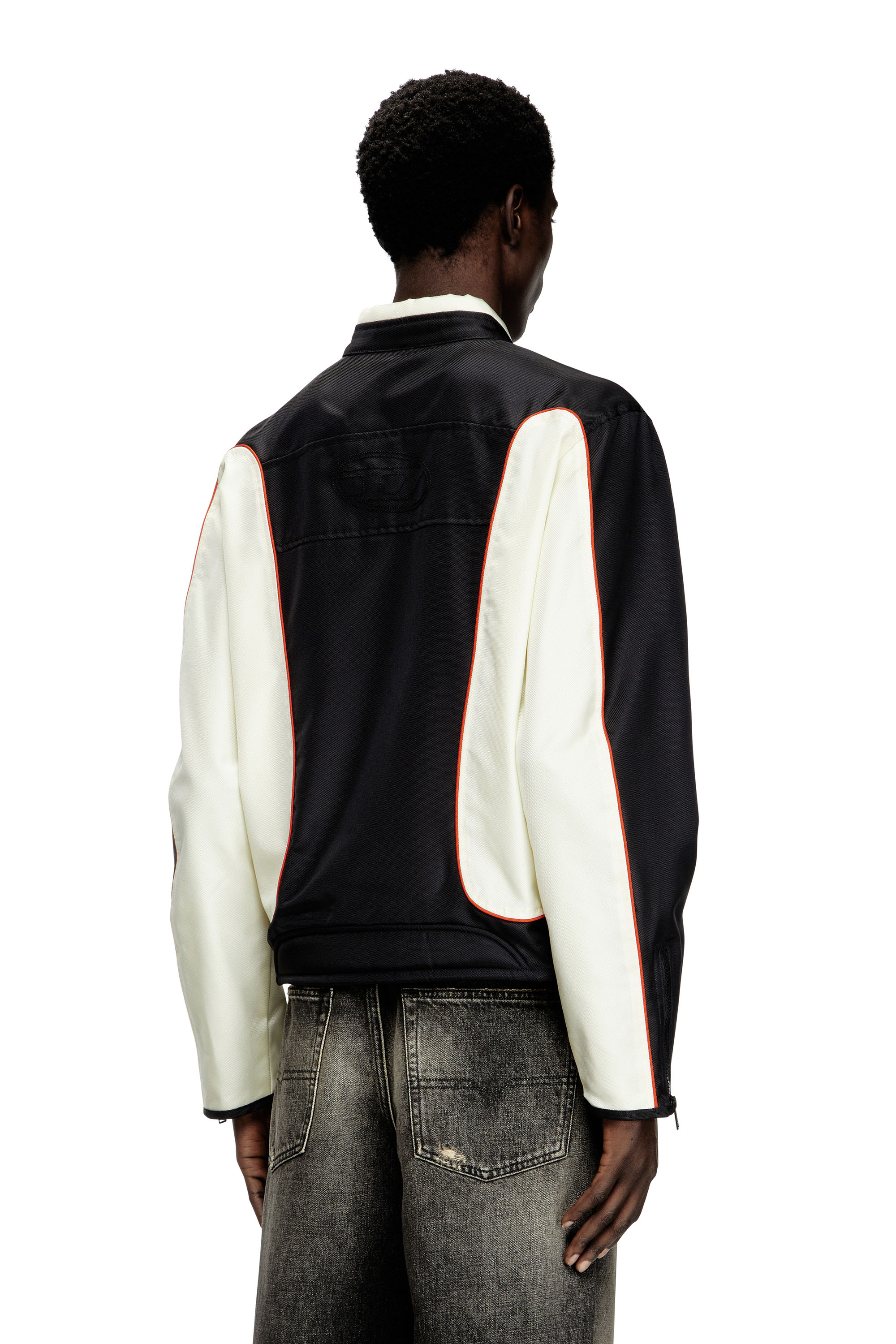 Diesel - J-BLINK-A, Male's Colour-block biker jacket with piping in White/Black - 3