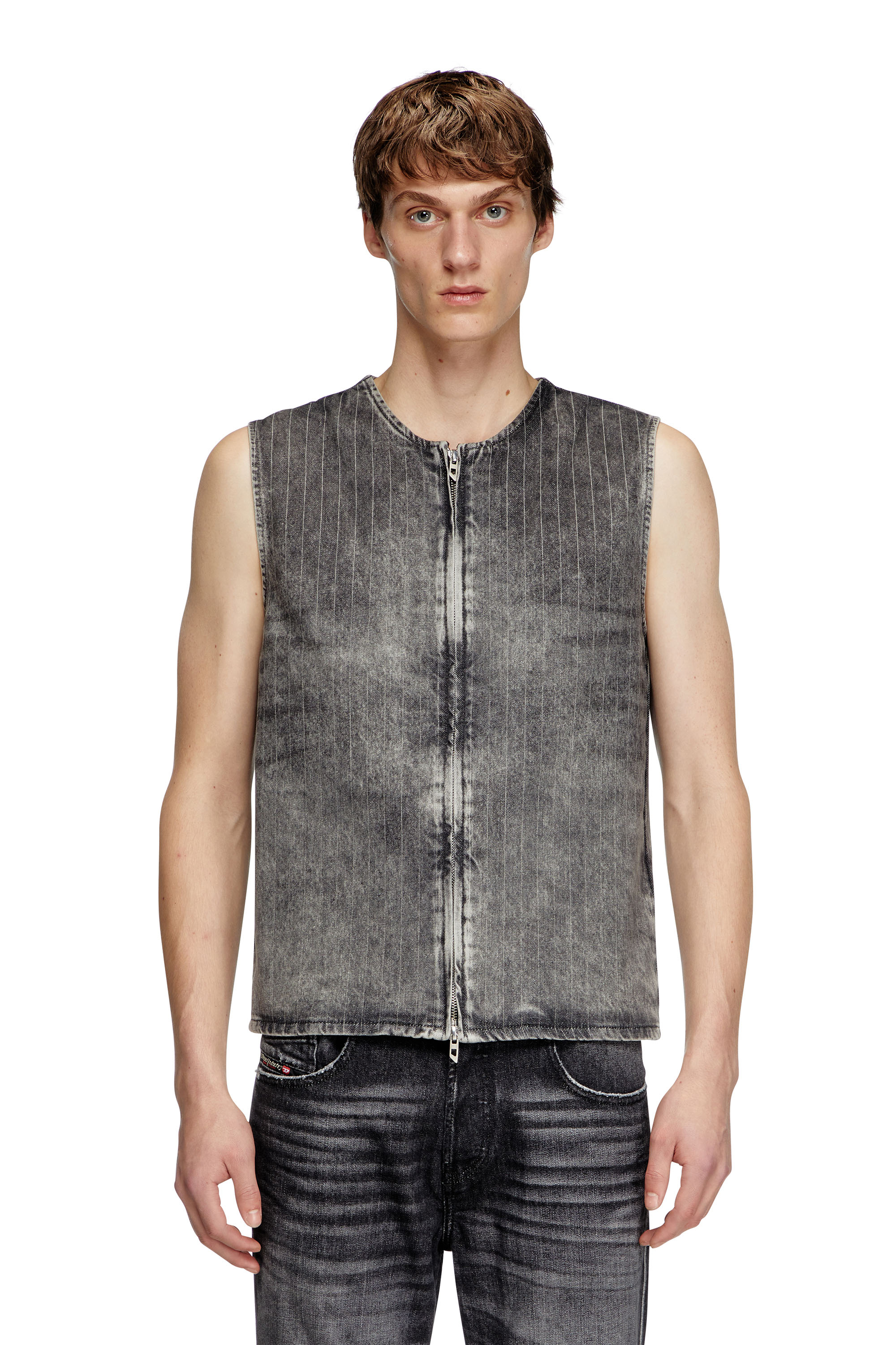 Diesel - D-SUND-S, Unisex's Vest in tailoring pinstripe denim in Grey - 2