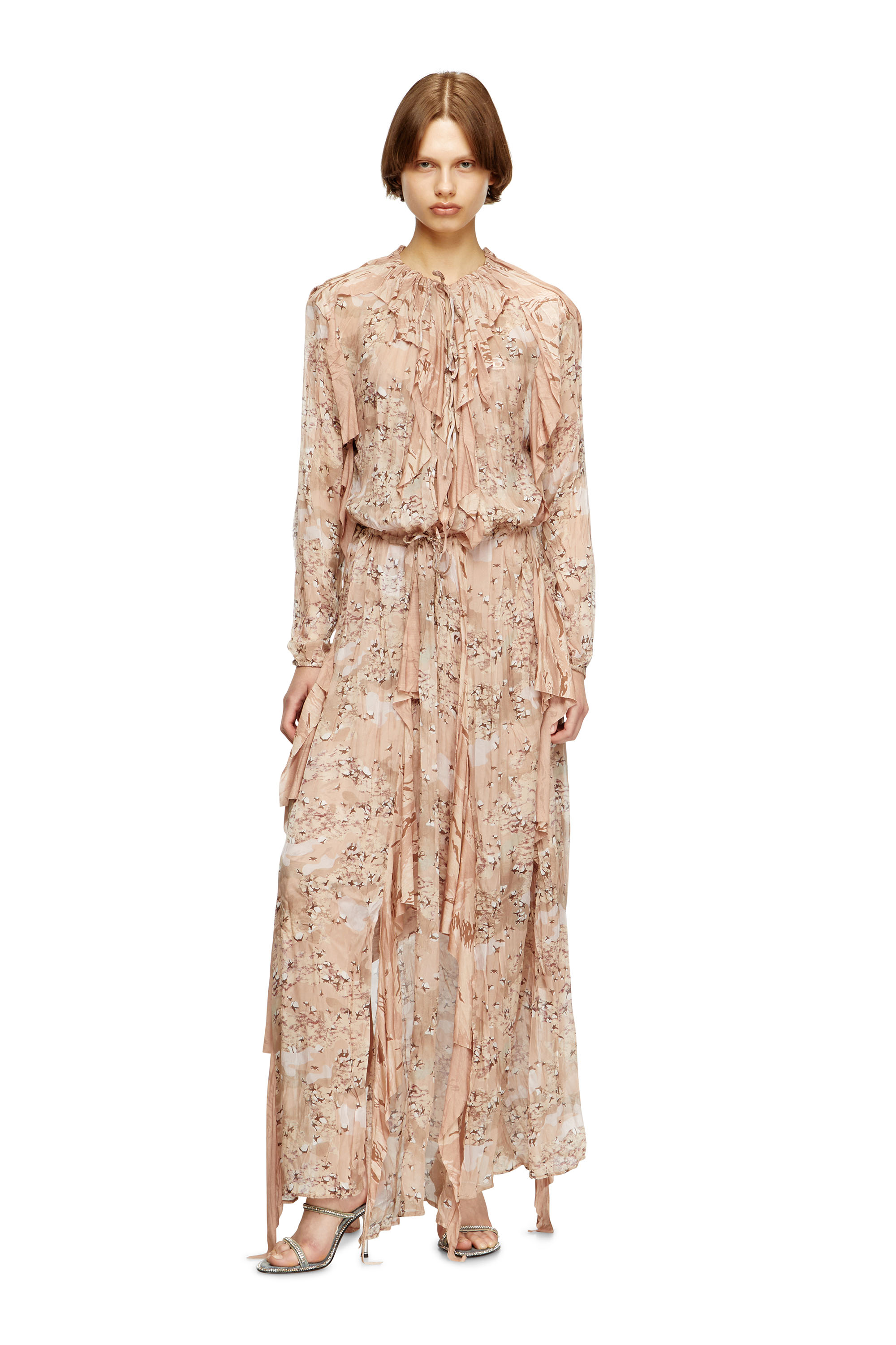 Diesel - D-AZZLING-R1, Female's Ruffled maxi dress in camo chiffon in null - 2