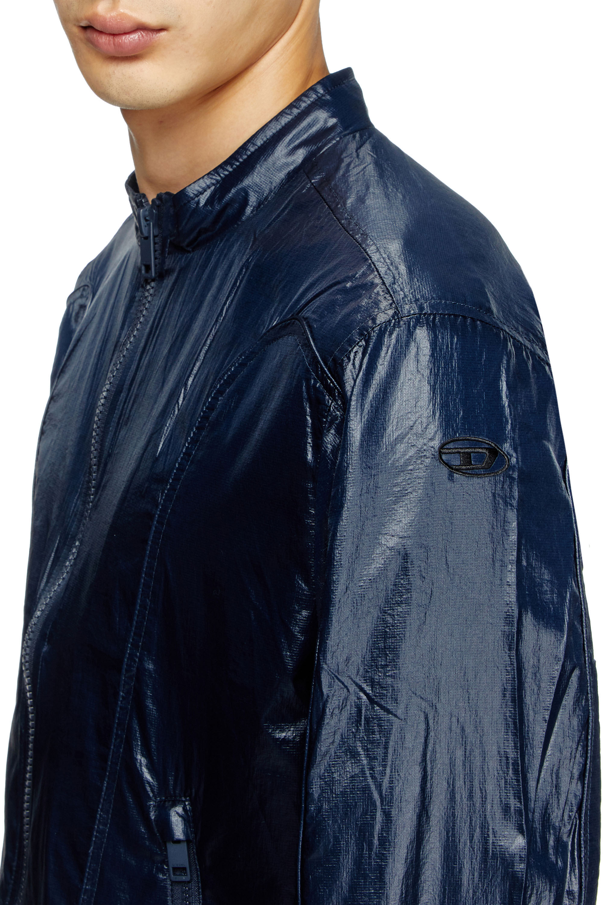 Diesel - J-CLAYS, Male's Biker jacket in shiny ripstop in Blue - 4