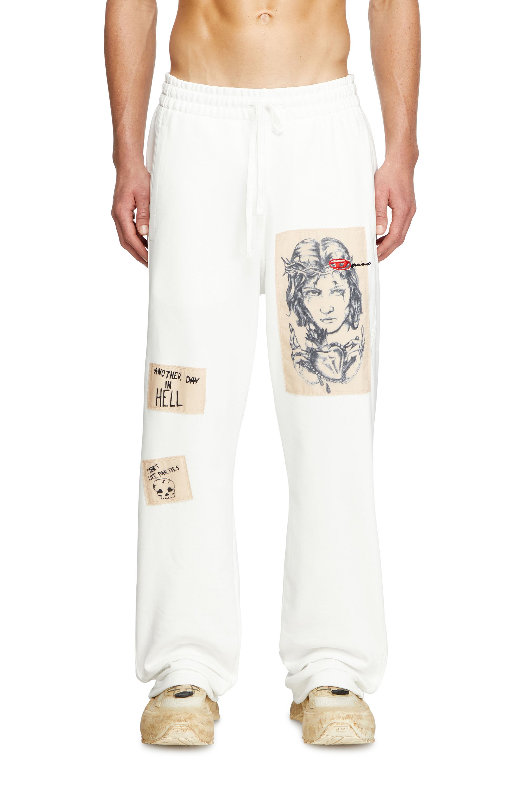 Diesel - P-MARTYANS-DD, Pantalon de survêtement avec empiècements tatouage Mixte in Blanc - 2