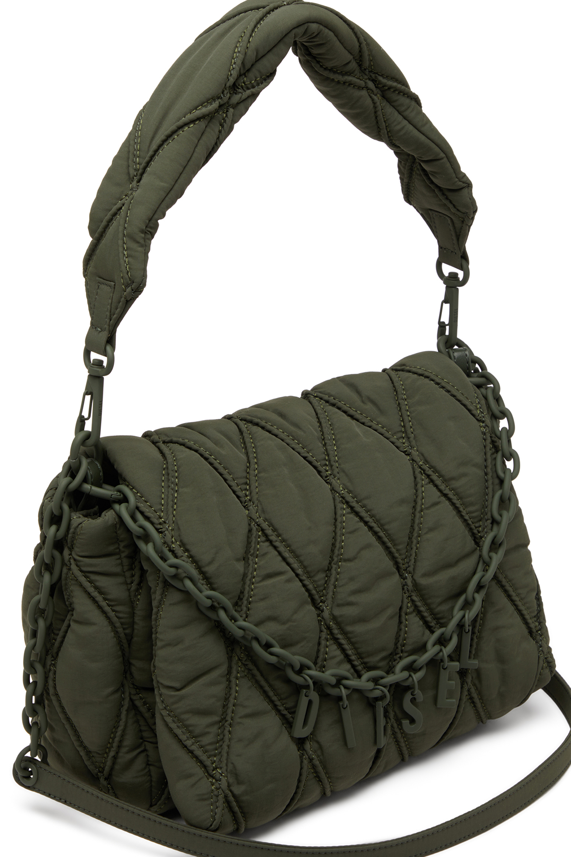 Diesel - CHARM-D SHOULDER M, Female's Charm-D M-Shoulder bag in quilted nylon in Dark Green - 5