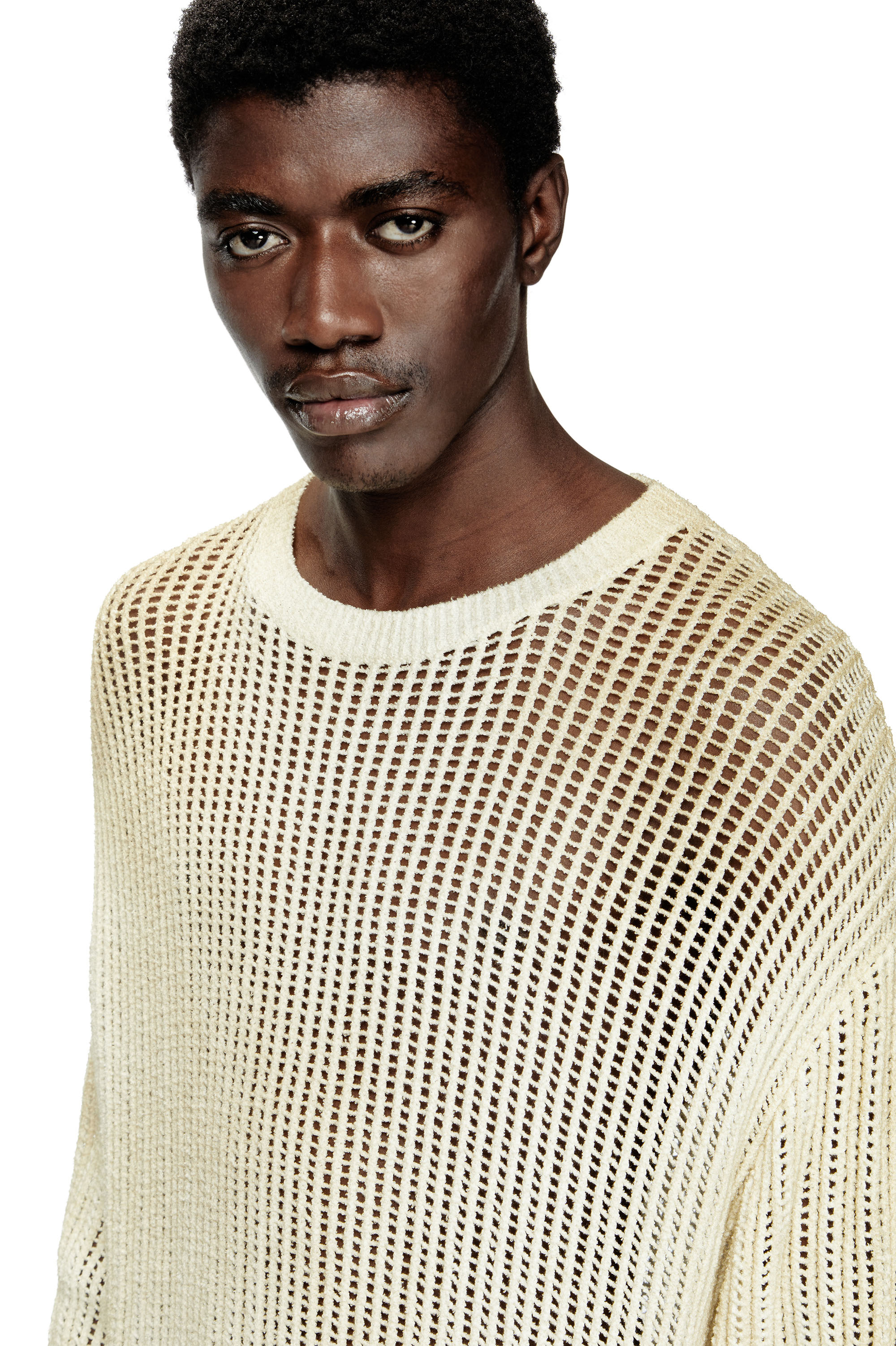 Diesel - K-SKUAT, Male's Open-knit jumper with distressed effect in Beige - 4