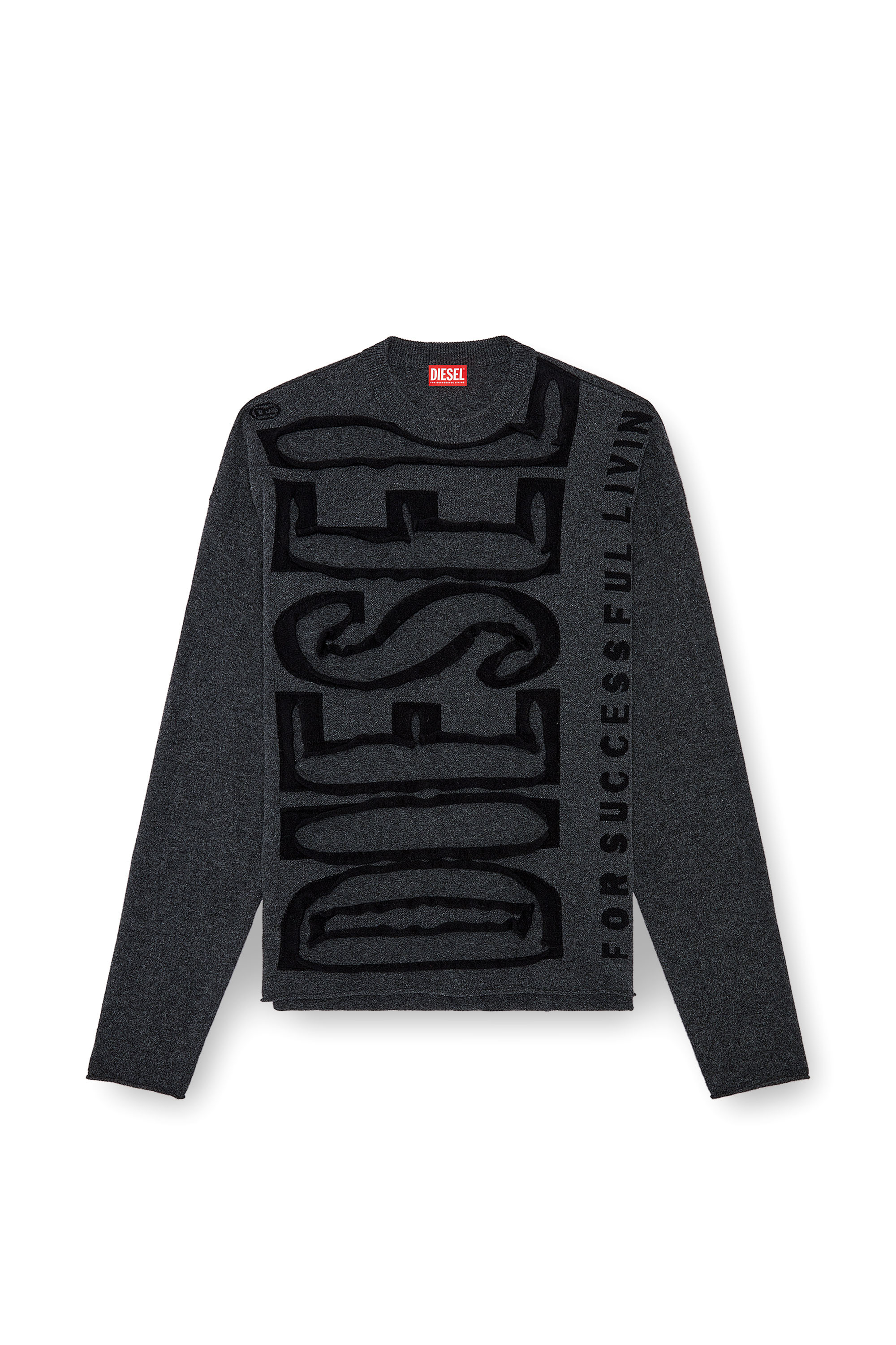 Diesel - K-FLOYD, Male Wool jumper with peel-off Super Logo in Grey - Image 5