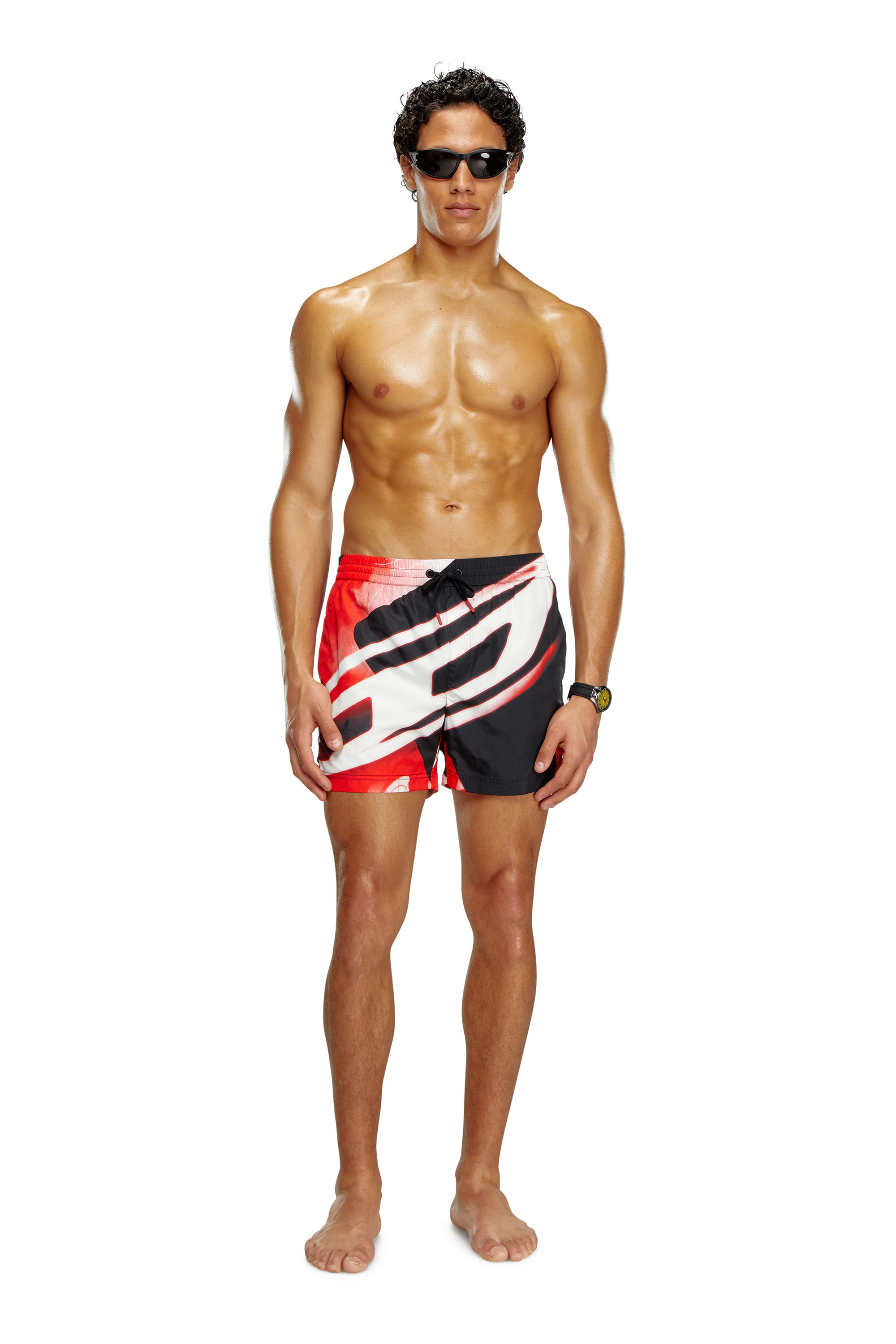 Diesel - BMBX-KEN-37, Male's Mid-length swim shorts with Oval D print in Red/Black - 1