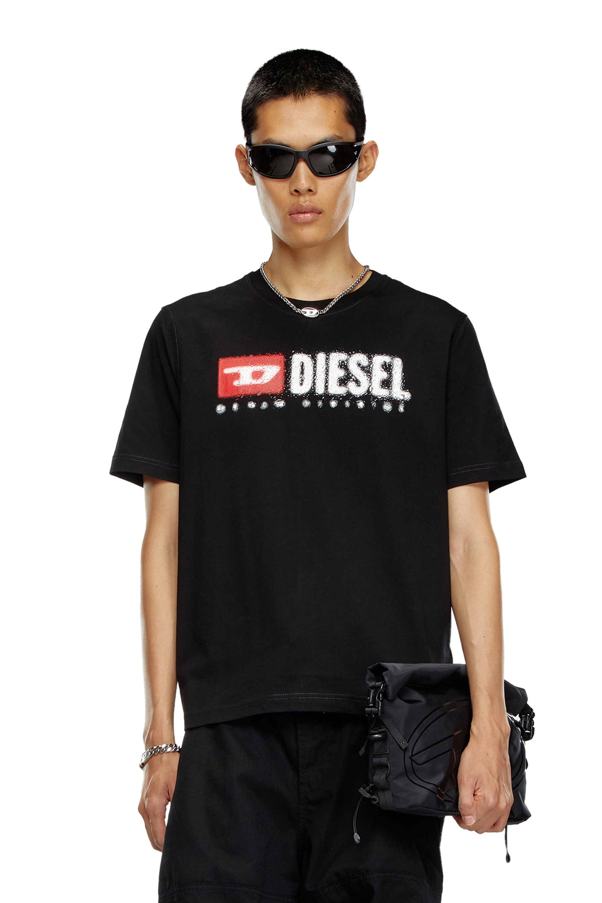 Diesel - T-ADJUST-K14, T-shirt avec logo effet éclaboussé Homme in Noir - 1