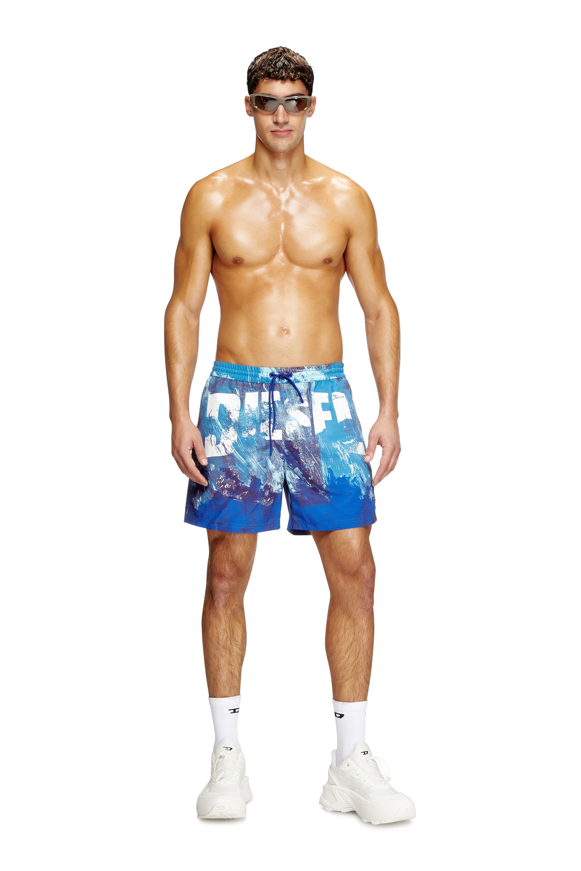 Diesel - RIO-41-D-POP, Male's Mid-length swim shorts with graphic print in Light Blue - 1