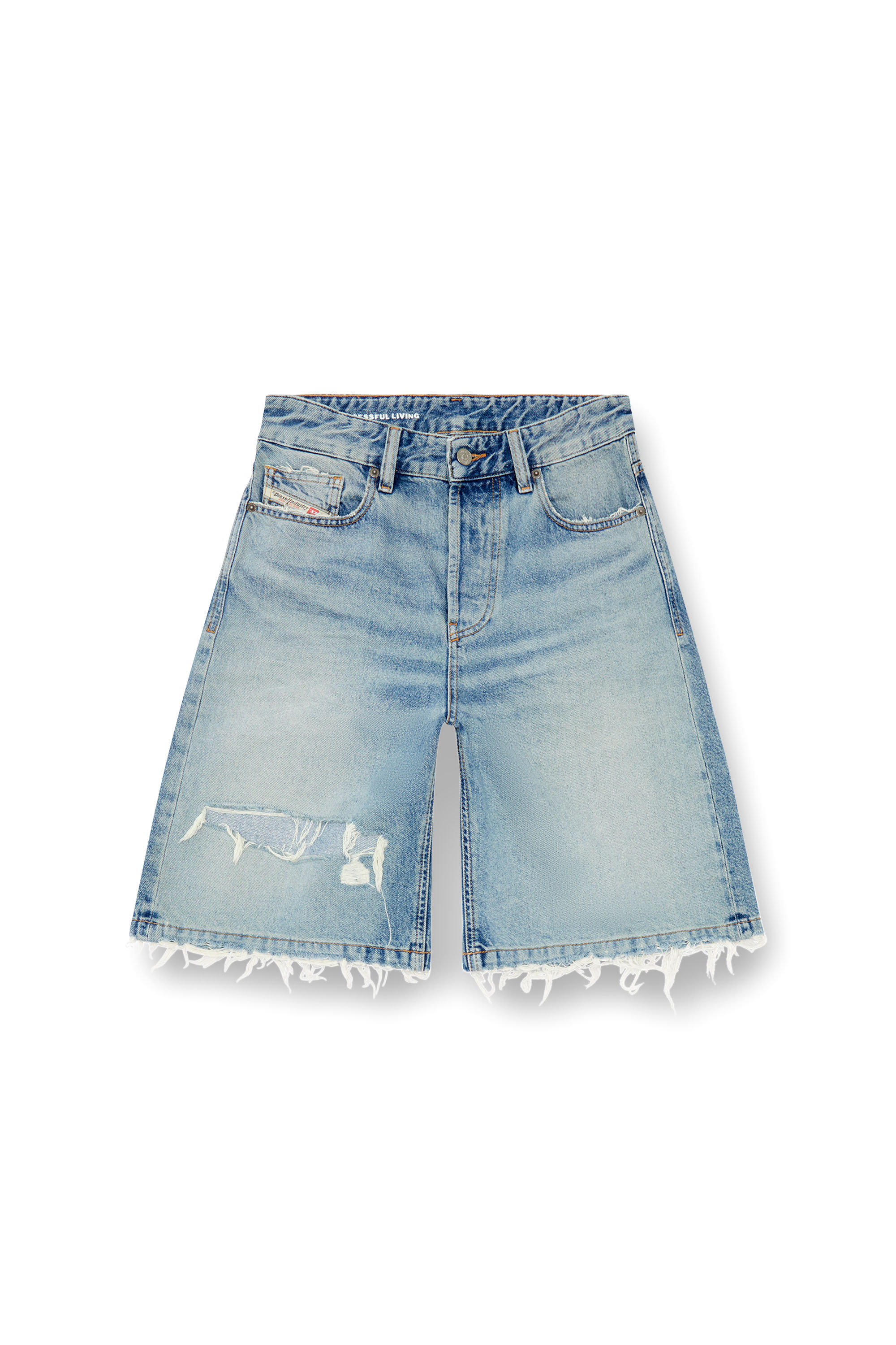 Diesel - DE-SIRE-SHORT, Short en denim effet déchiré-réparé Femme in Bleu - 5