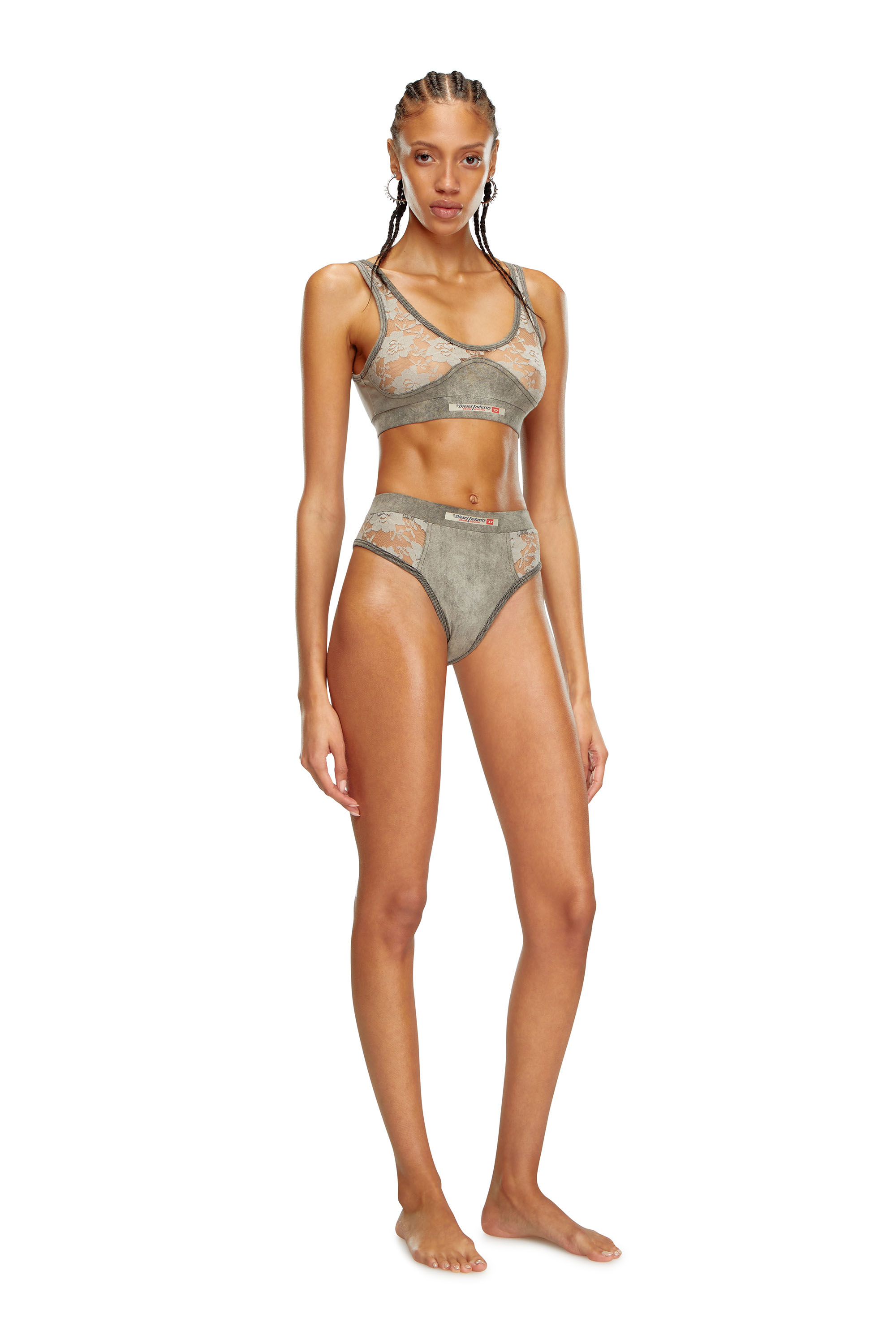 Diesel - UFPN-DENIM-LACE-BIKINI-BRIEF, Slip marbré avec empiècements en dentelle Femme in Gris - 1