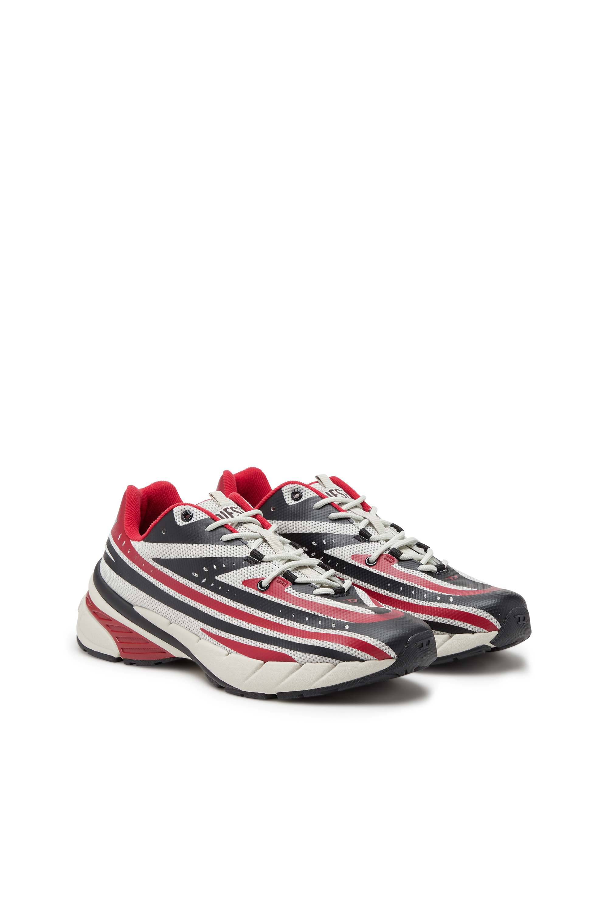 Diesel - D-AIRSPEED LOW, Male's D-Airspeed Low-Striped sneakers in coated mesh in Black/Red - 2