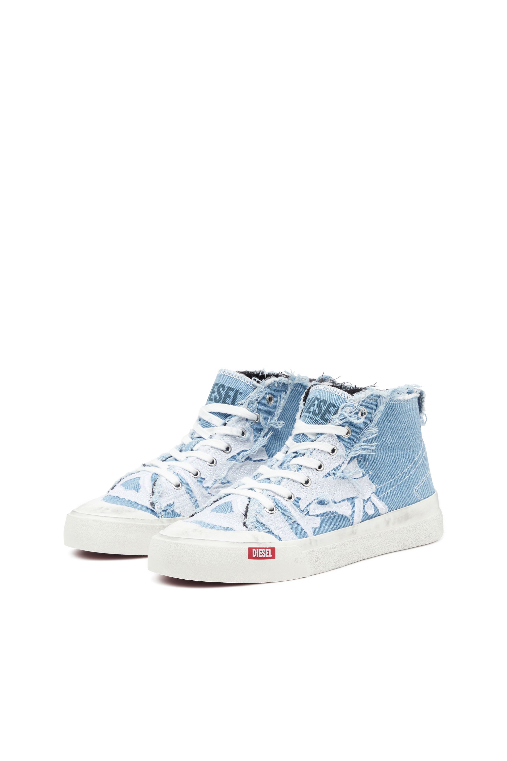 Diesel - S-ATHOS MID, Male's S-Athos Mid-Destroyed gauze and denim high-top sneakers in Azure - 9