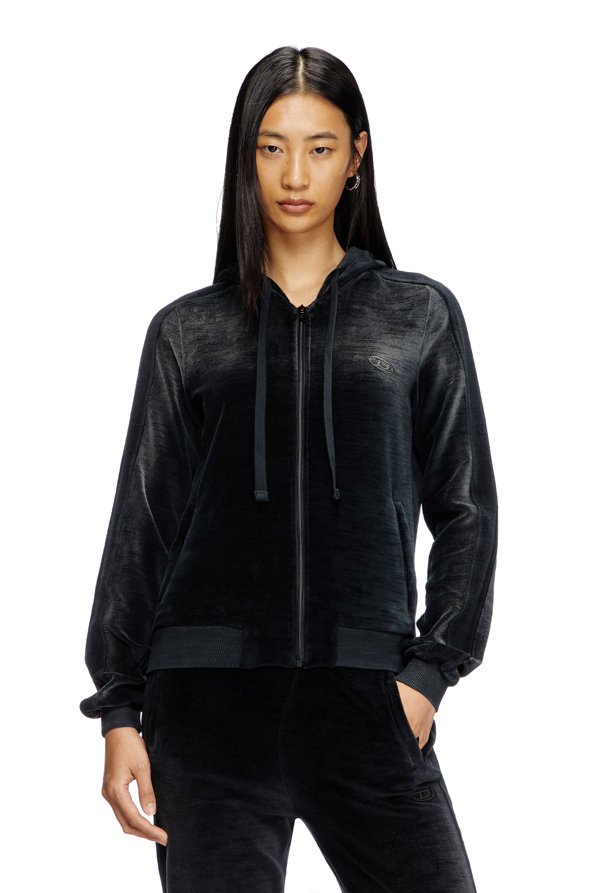 Diesel - F-ELY-Q1, Female's Zip-up hoodie in faded chenille in Black - 1