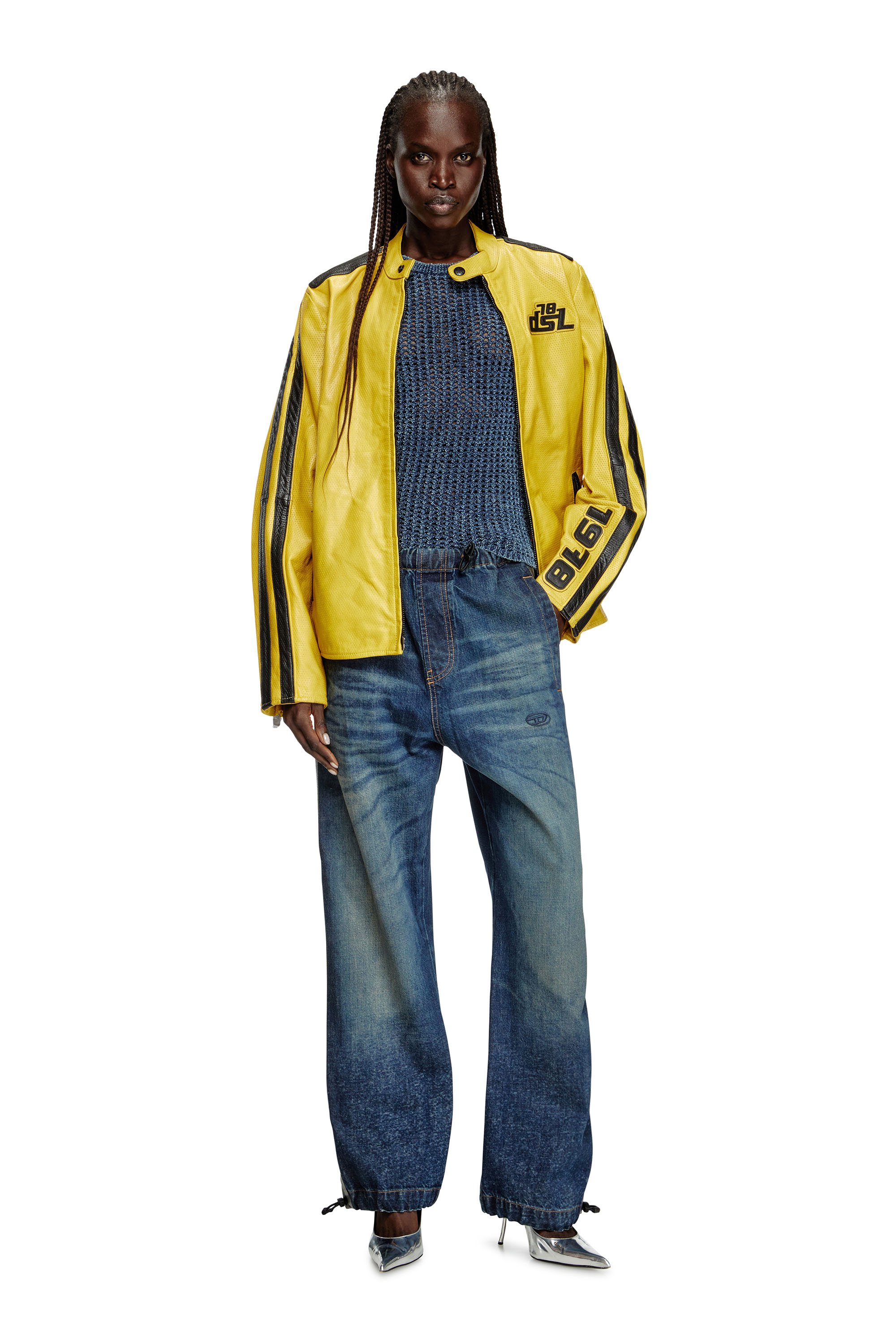 Diesel - L-POP, Veste de motard en cuir perforé Mixte in Jaune - 6