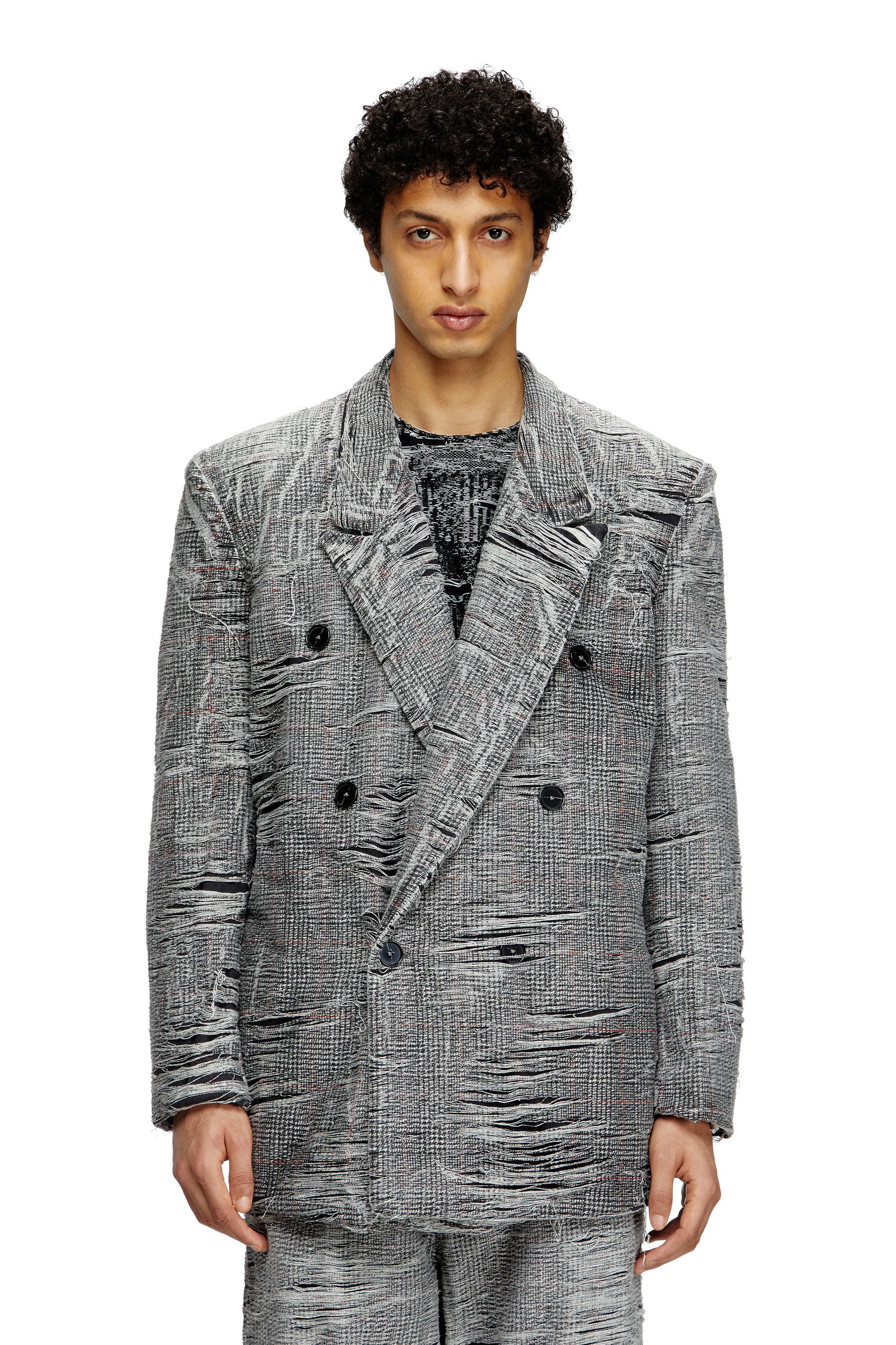 Diesel - D-PEKKA-FSG, Male's Blazer in distressed Prince of Wales denim in Grey - 1