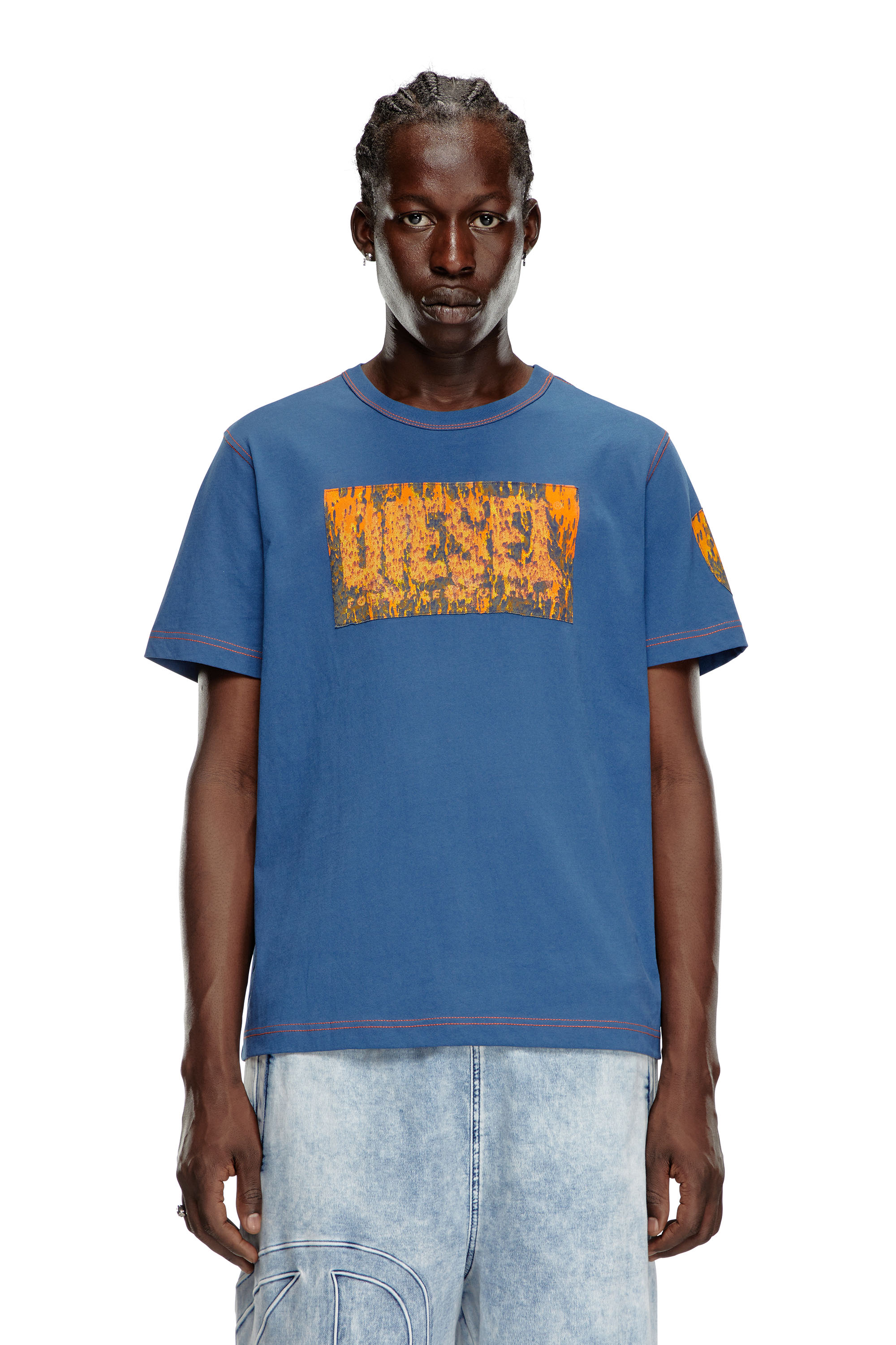 Diesel - T-ADJUST-Q1, T-shirt avec empiècements graphiques Homme in Bleu - 1