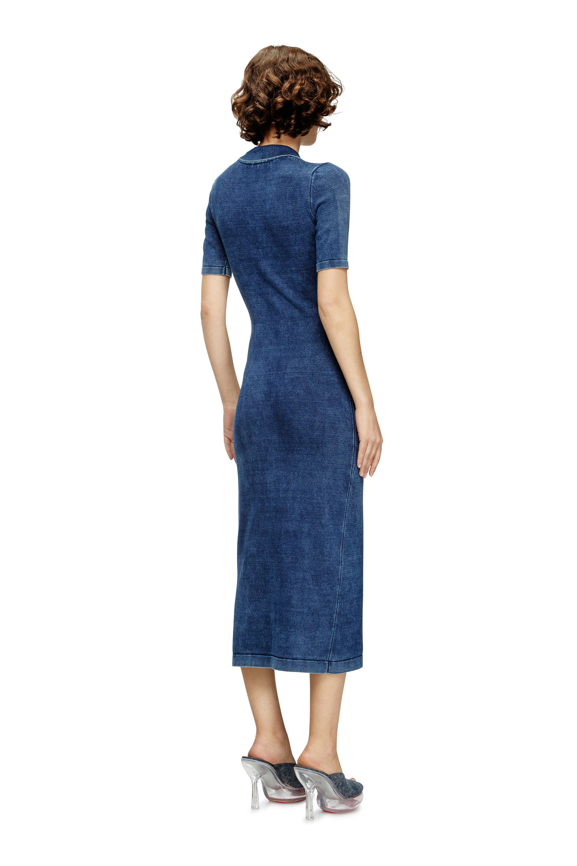 Diesel - M-FENNY-DRS, Robe polo midi en maille effet denim Femme in Bleu - 4