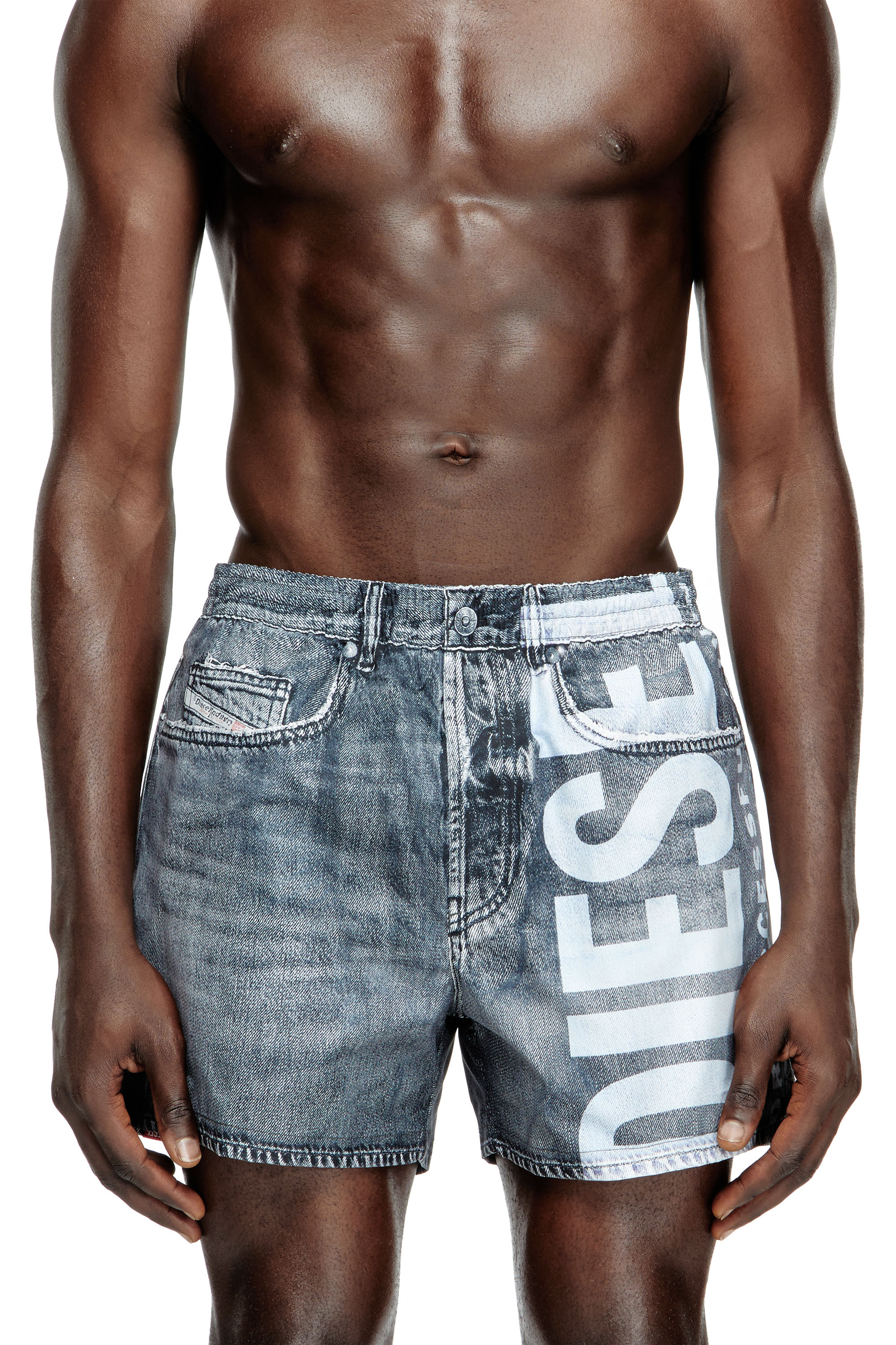 Diesel - KEN-37-DNM, Male's Mid-length trompe l'oeil-denim swim shorts in Grey - 2