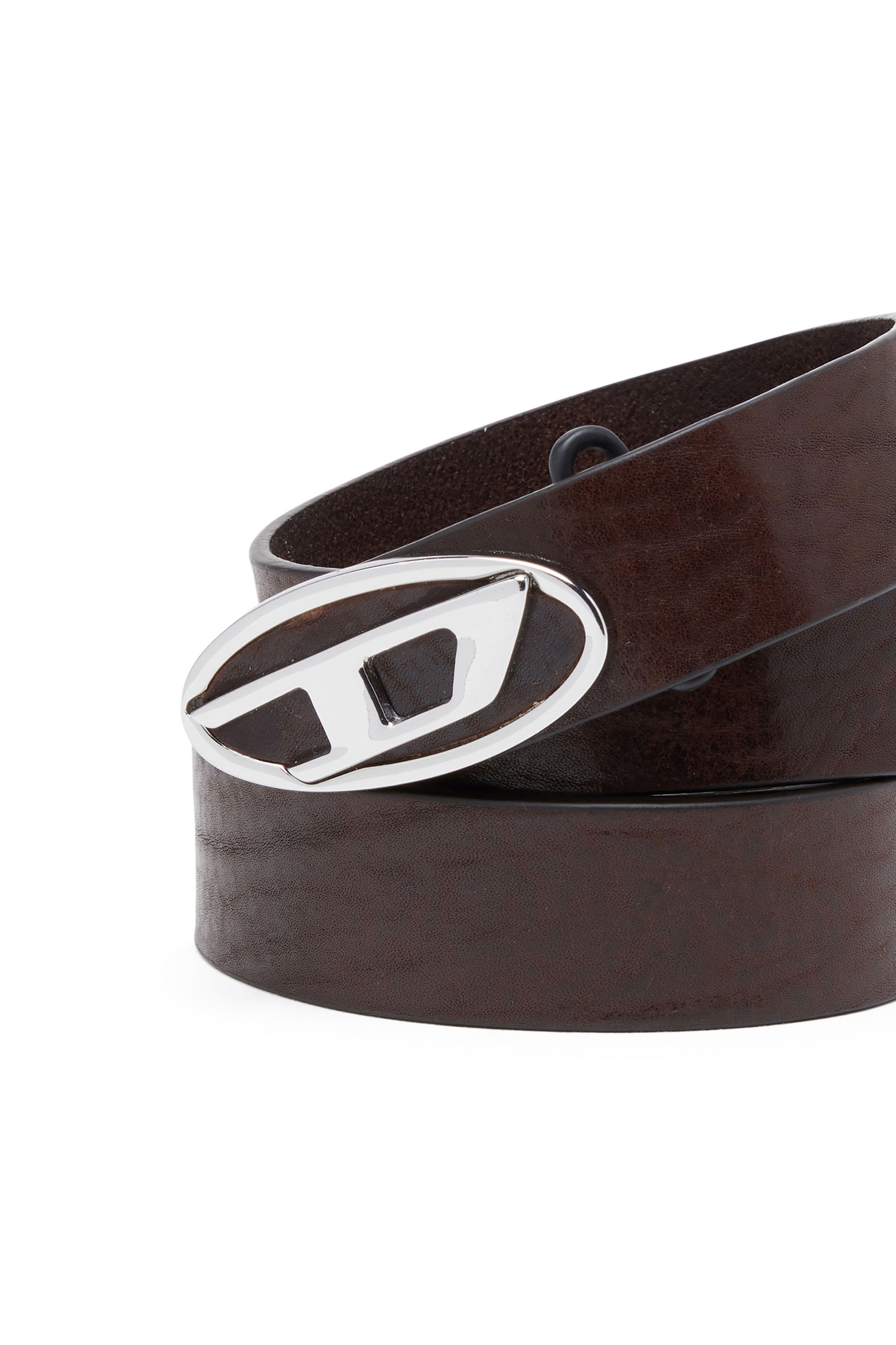 Diesel - B-1DR-LAYER, Male's Leather belt with Oval D logo in Dark Brown - 3