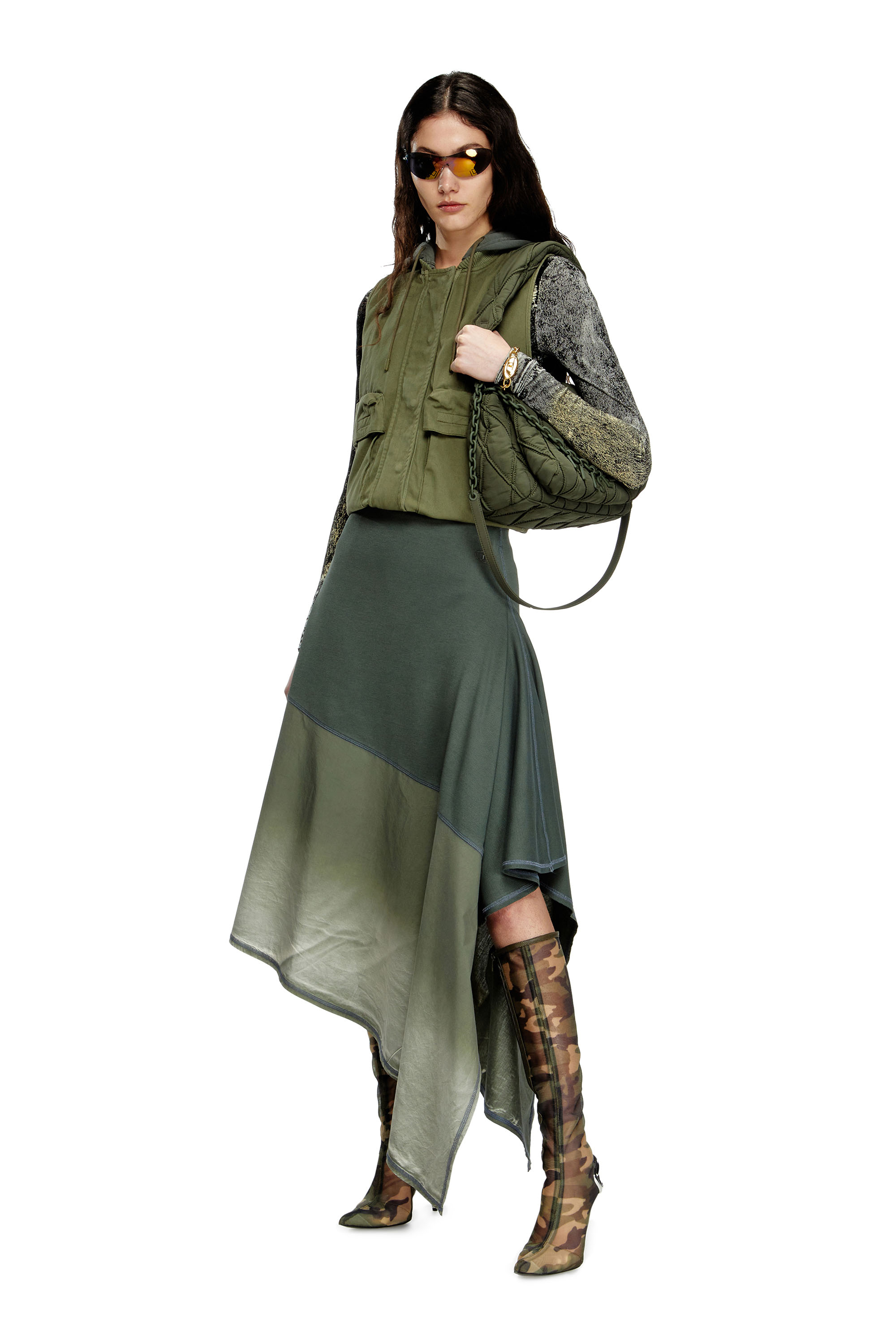 Diesel - O-MARTA, Female's Spliced asymmetrical midi skirt in Green - 2