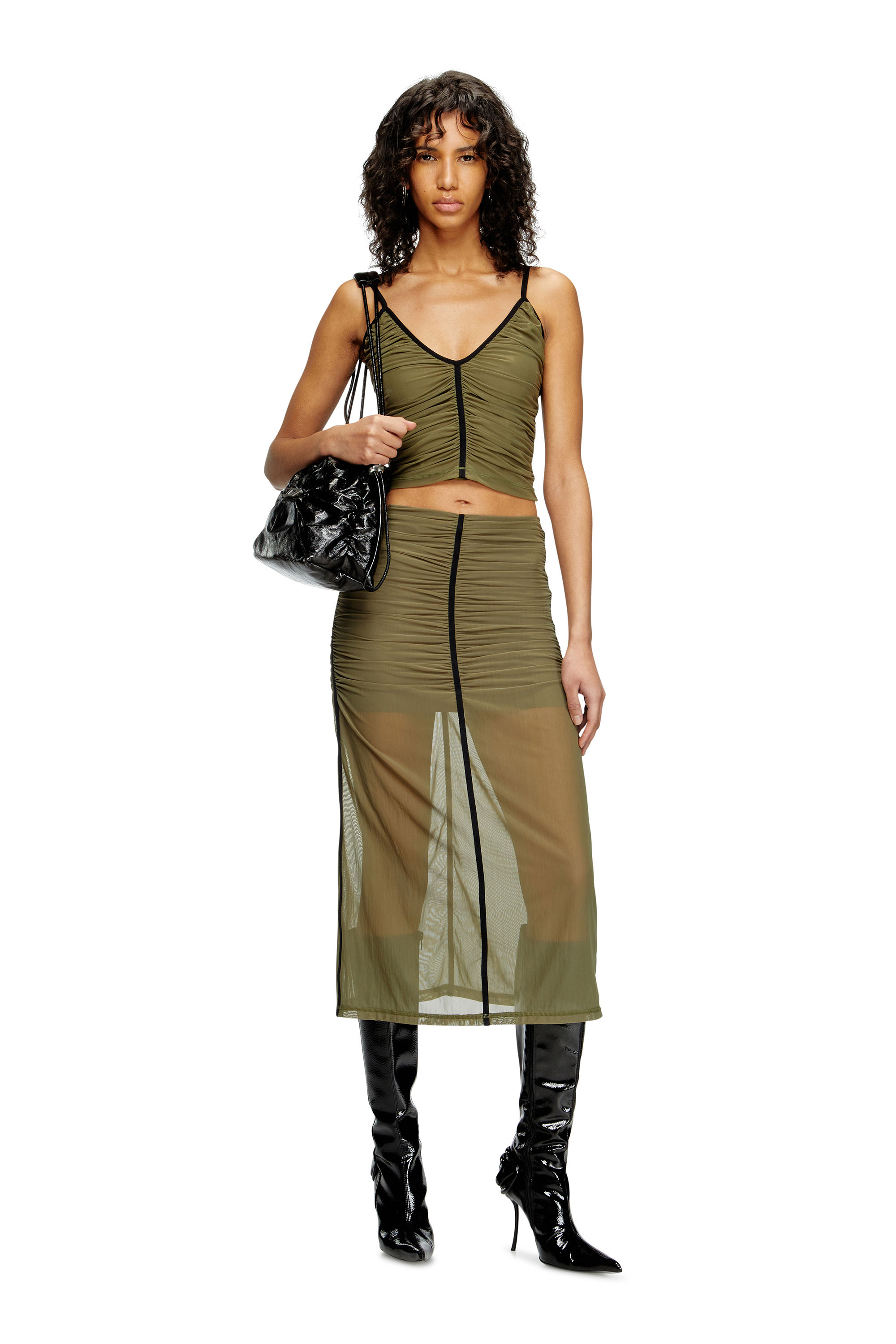 Diesel - T-AIKY, Female's Gathered strappy top in Olive Green - 2