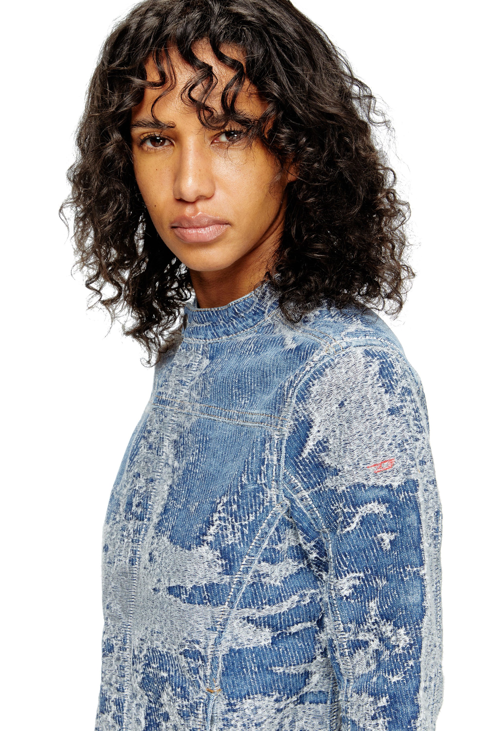 Diesel - DE-MOR-S1, Female's Jacket in distressed jacquard denim in Medium Blue - 4