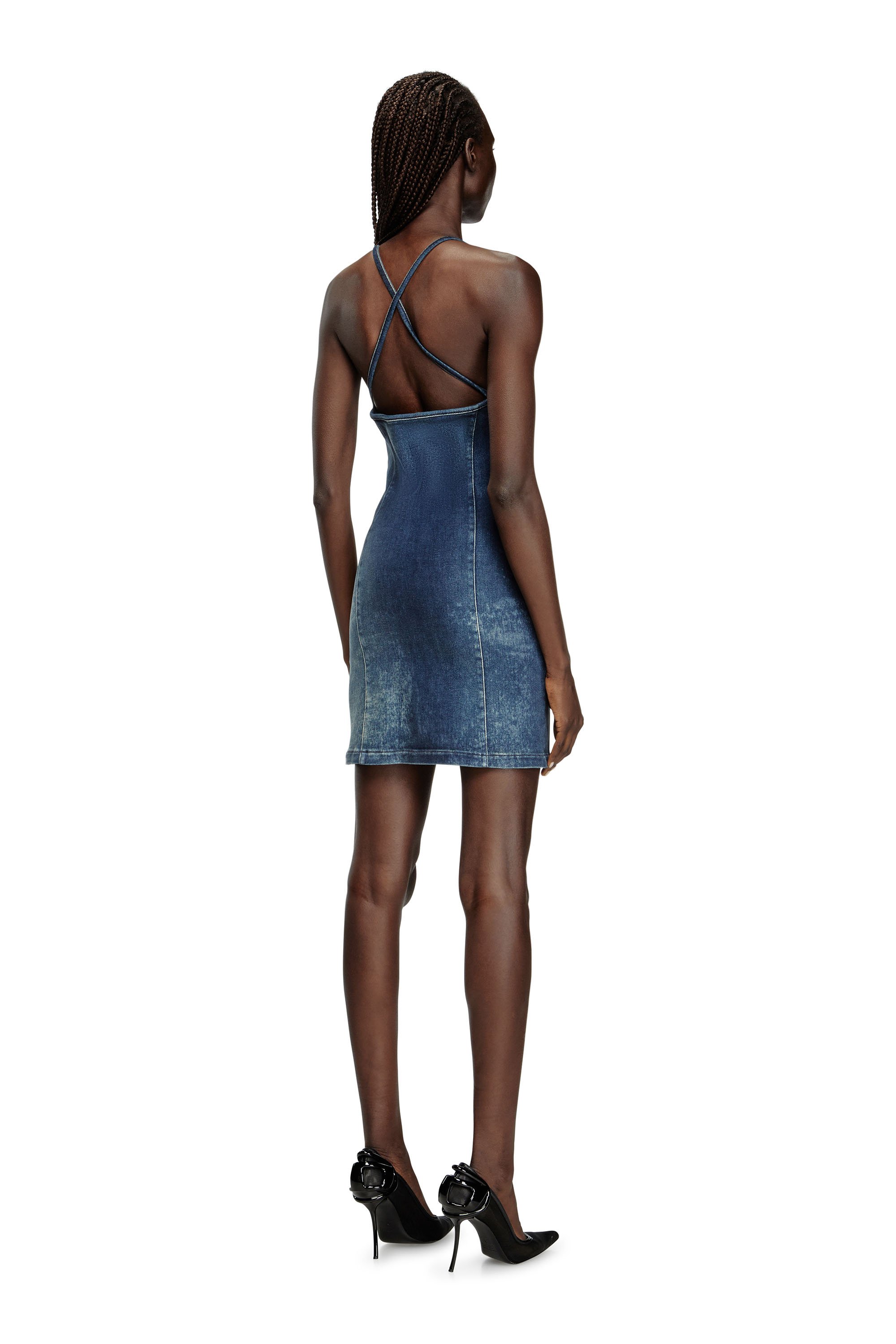 Diesel - DE-PILU-DRESS-S, Female's Short dress in stretch bicolour denim in Dark Blue - 3